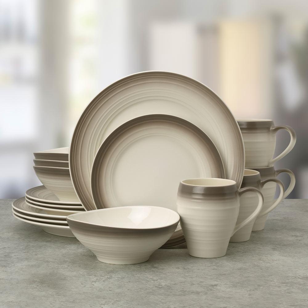 Swirl Ombre Mocha 16-Piece Dinnerware Set - Service for 4 People - Elegant Tableware for Family Dinners, Parties & Home Decor