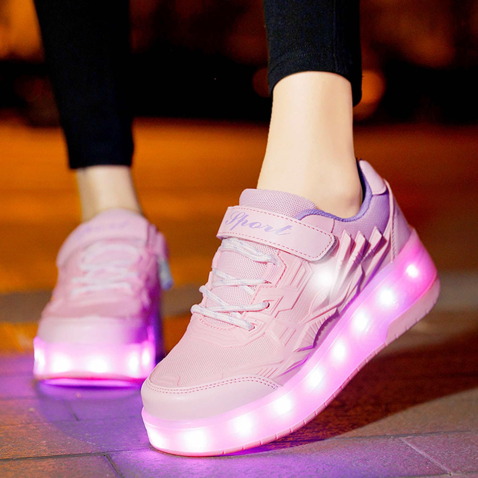YUNICUS Kids Roller Shoes with LED Lights - Adjustable Heel Wheels for Girls & Boys - Fun Light Up Sneakers for Outdoor Play, Sports & School Activities