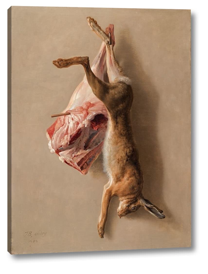 Jean-Baptiste Oudry 'A Hare and a Leg of Lamb' 29x38 Inch Canvas Art Print - Gallery Wrapped Ready to Hang Wall Decor - Perfect for Living Room, Dining Room or Office Decor