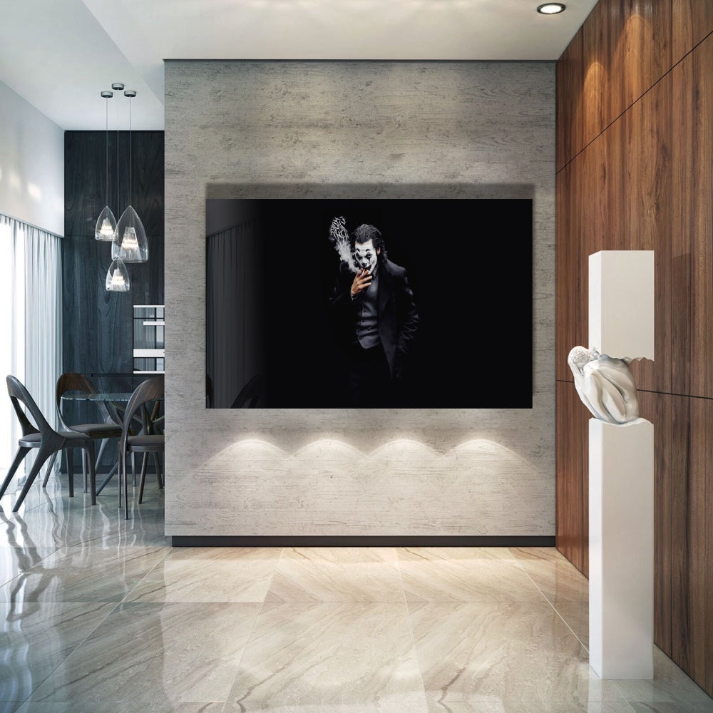 Joker Monochrome Glass Wall Art - Modern Home Decor for Living Room, Bedroom & Office - Unique Superhero Themed Artwork