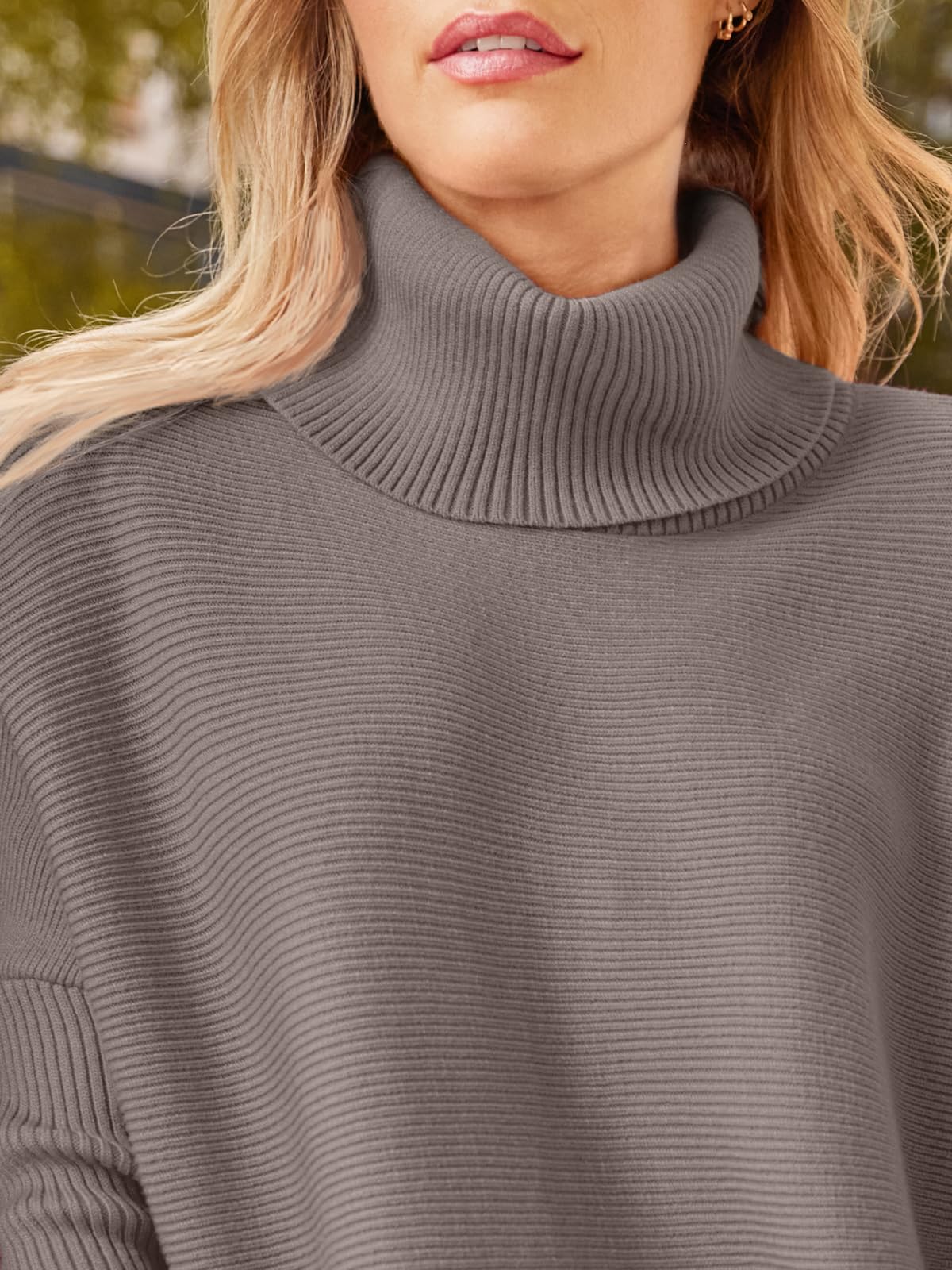 LILLUSORY Women's Oversized Turtleneck Sweater - Long Batwing Sleeve Split Hem Knit Pullover Top for Casual Wear & Winter Fashion