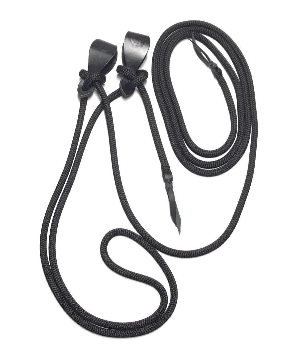 Premium Black Yacht Rope Rein with Natural/Black/Brown Slobber Straps - Durable Equestrian Training Lead for Horses, Ponies & Trail Riding