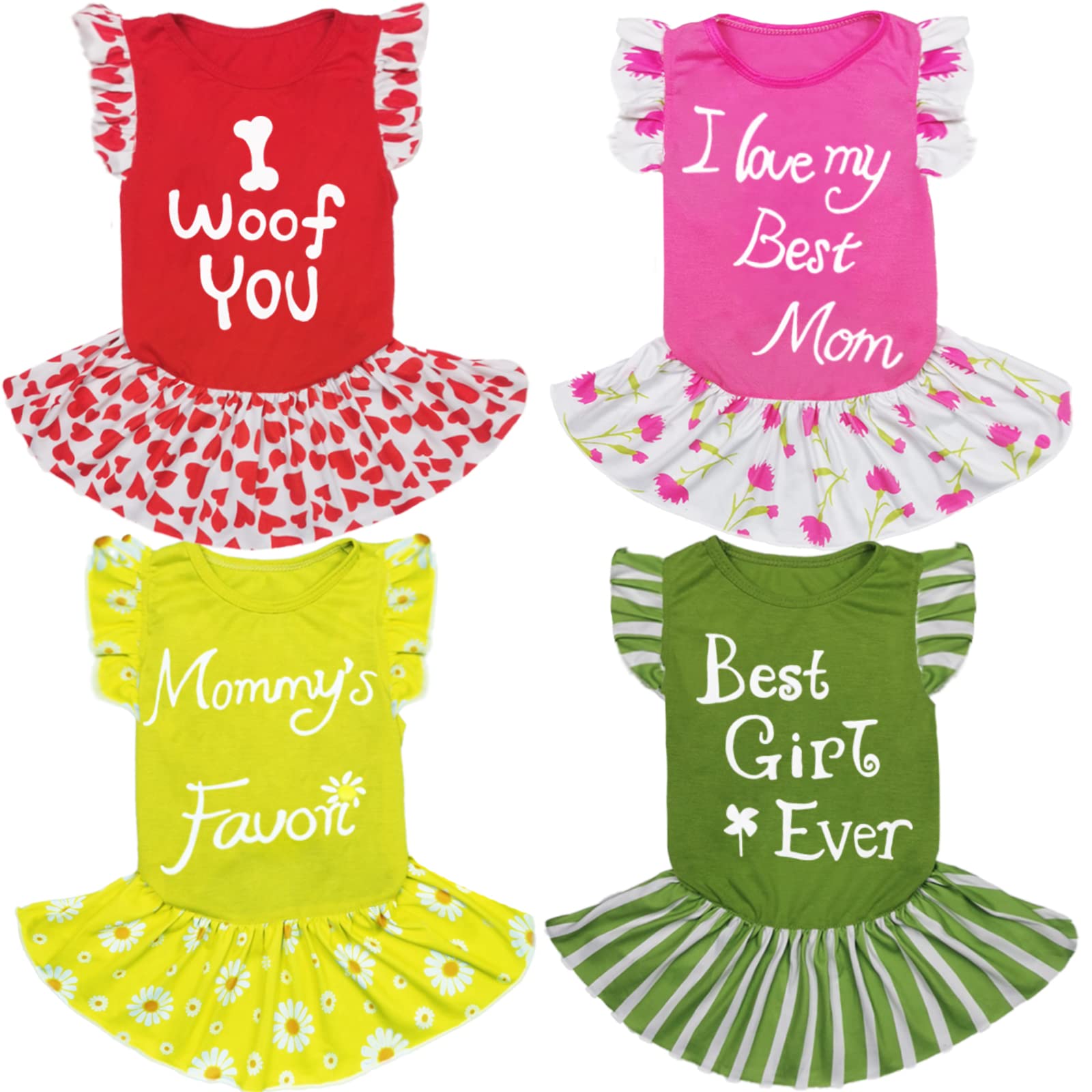 XPUDAC 4-Piece Floral Dog Dresses for Small Female Dogs - Colorful Puppy Apparel for Daily Walks, Parties & Photo Shoots