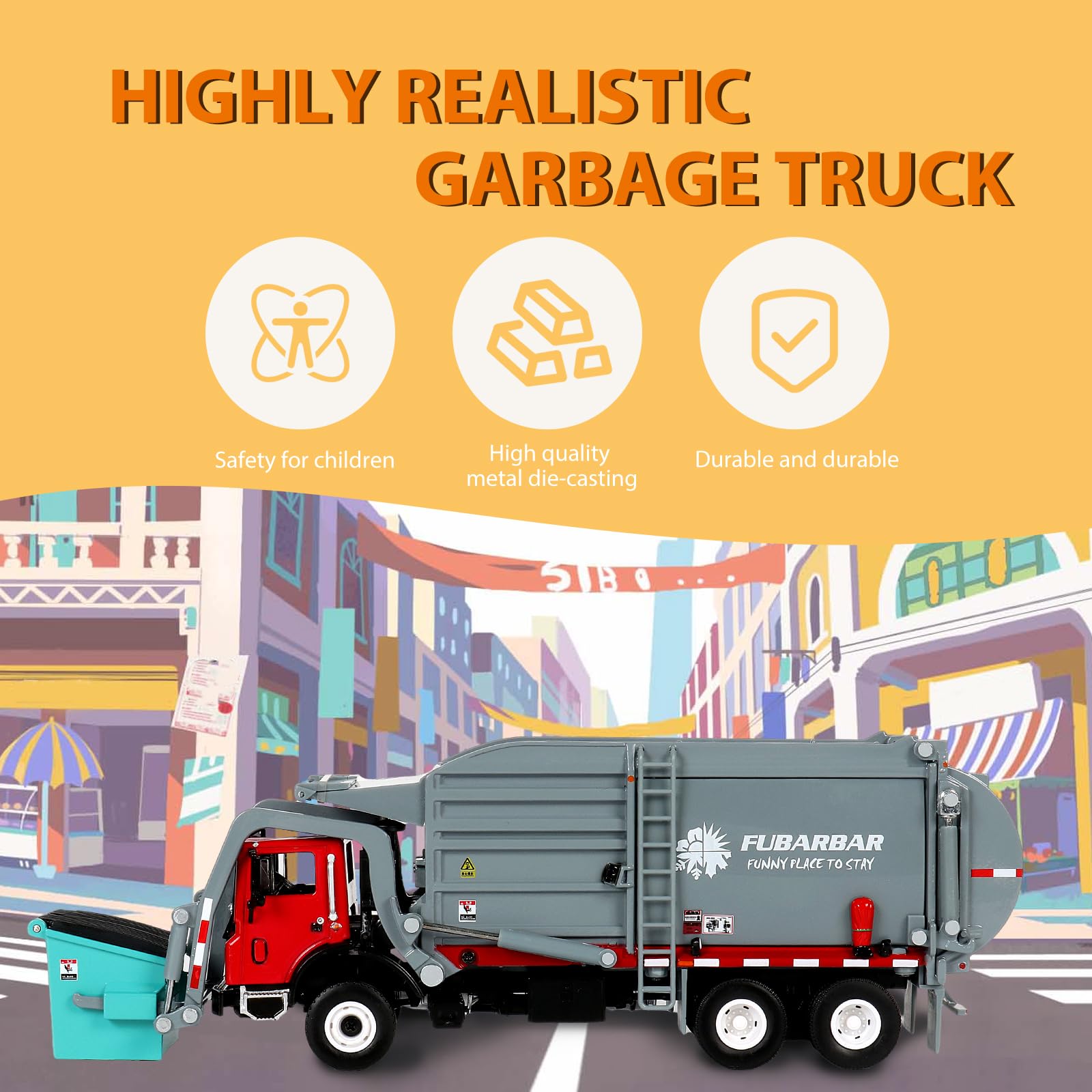 1:43 Scale Metal Diecast Alloy Garbage Truck Toy - Recycling Waste Transport Vehicle Model for Kids Ages 3-6 (Gray) | Realistic Trash Collection Play, Educational Pretend Play, Birthday Gift Idea