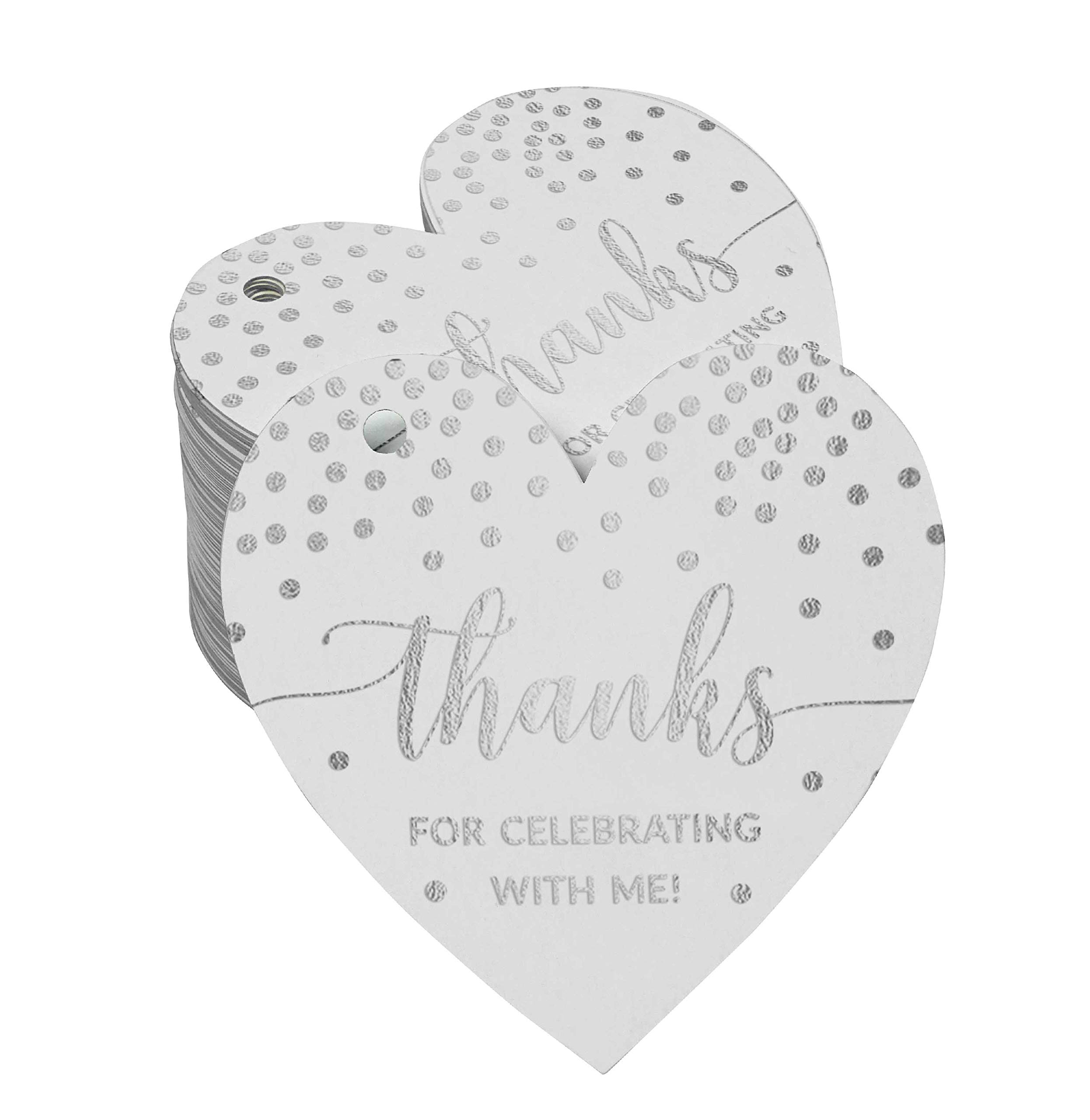 50 Pack Thanks for Celebrating with Me Birthday Favor Tags - Elegant Silver Foil Hang Tags for Party Decorations, Wedding Favors & DIY Crafts
