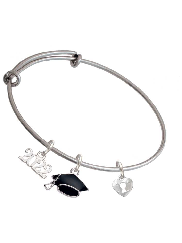 Delicate Silvertone Mini Heart Lock Charm Bangle Bracelet for Women - Perfect Graduation Gift, Birthday Present & Everyday Fashion Accessory