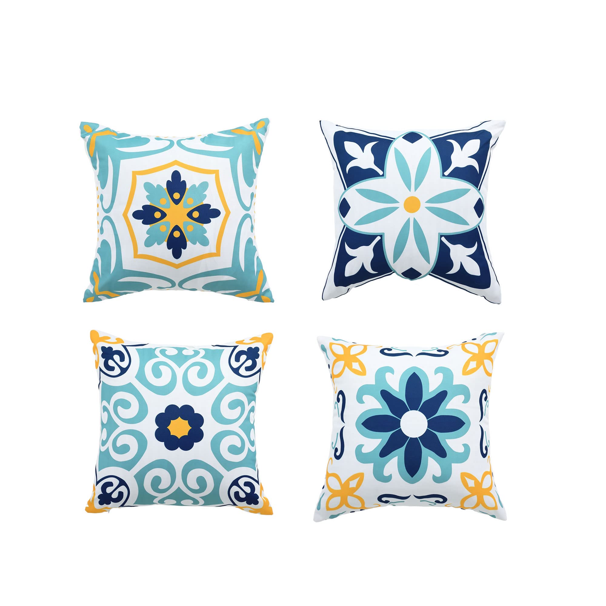 BOYSUM Set of 4 Waterproof Outdoor Pillow Covers 12x12 Inches - Blue Boho Throw Pillow Covers for Patio Furniture, Garden, Poolside & Deck Decor