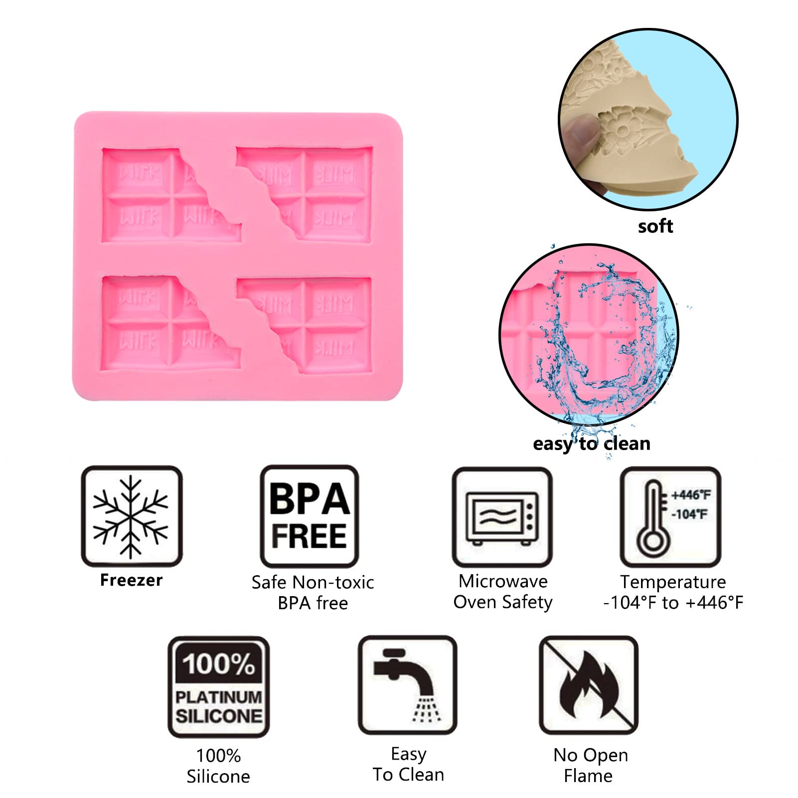 Premium Chocolate Fondant Silicone Molds Set of 2 - Half Chocolate Shape Baking Molds for Cake Decorating, Cupcake Toppers, Candy Making, Soap & Clay Crafts - Perfect for Birthday Parties, Wedding Cakes & DIY Dessert Decorations