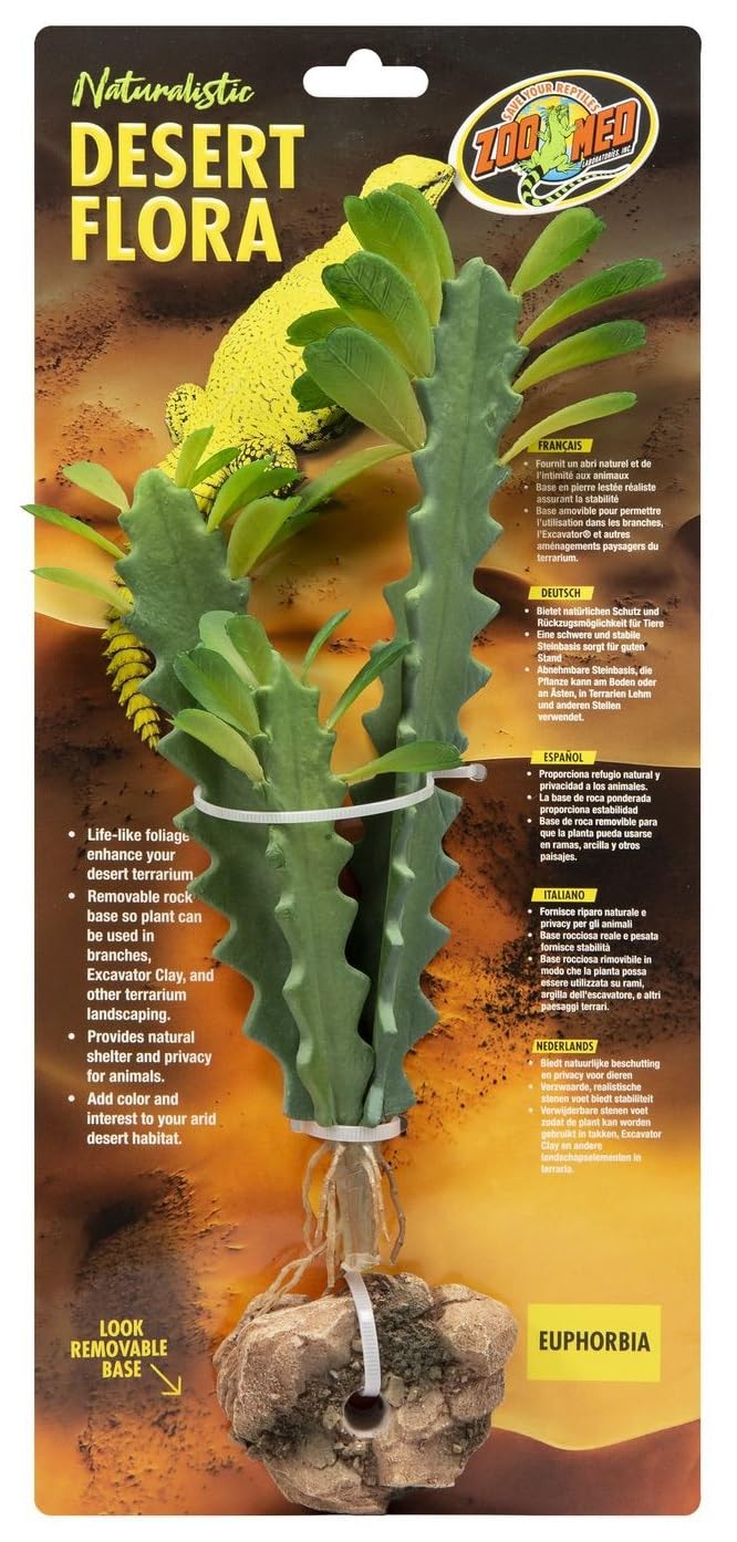 Zoo Med Euphorbia Desert Flora Terrarium Plant - Realistic Artificial Succulent for Reptile Habitats, Desert Terrarium Decor, and Home Office Greenery