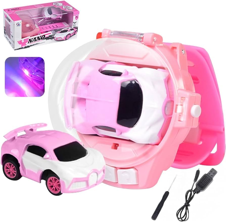 Bestie Toys Bugatti Mini Watch Car - Remote Control Car for Kids Boys & Girls, Pink - Fun Birthday Gift, Indoor & Outdoor Play, Racing & Pretend Play