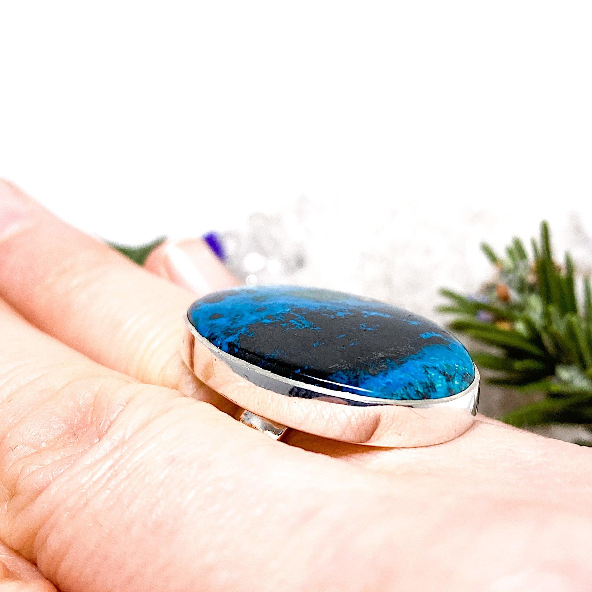 Shattuckite Oval Cabochon Ring - Size 8 - KRGJ503 - Handmade Gemstone Jewelry for Women - Perfect for Boho Style, Spiritual Healing & Everyday Wear