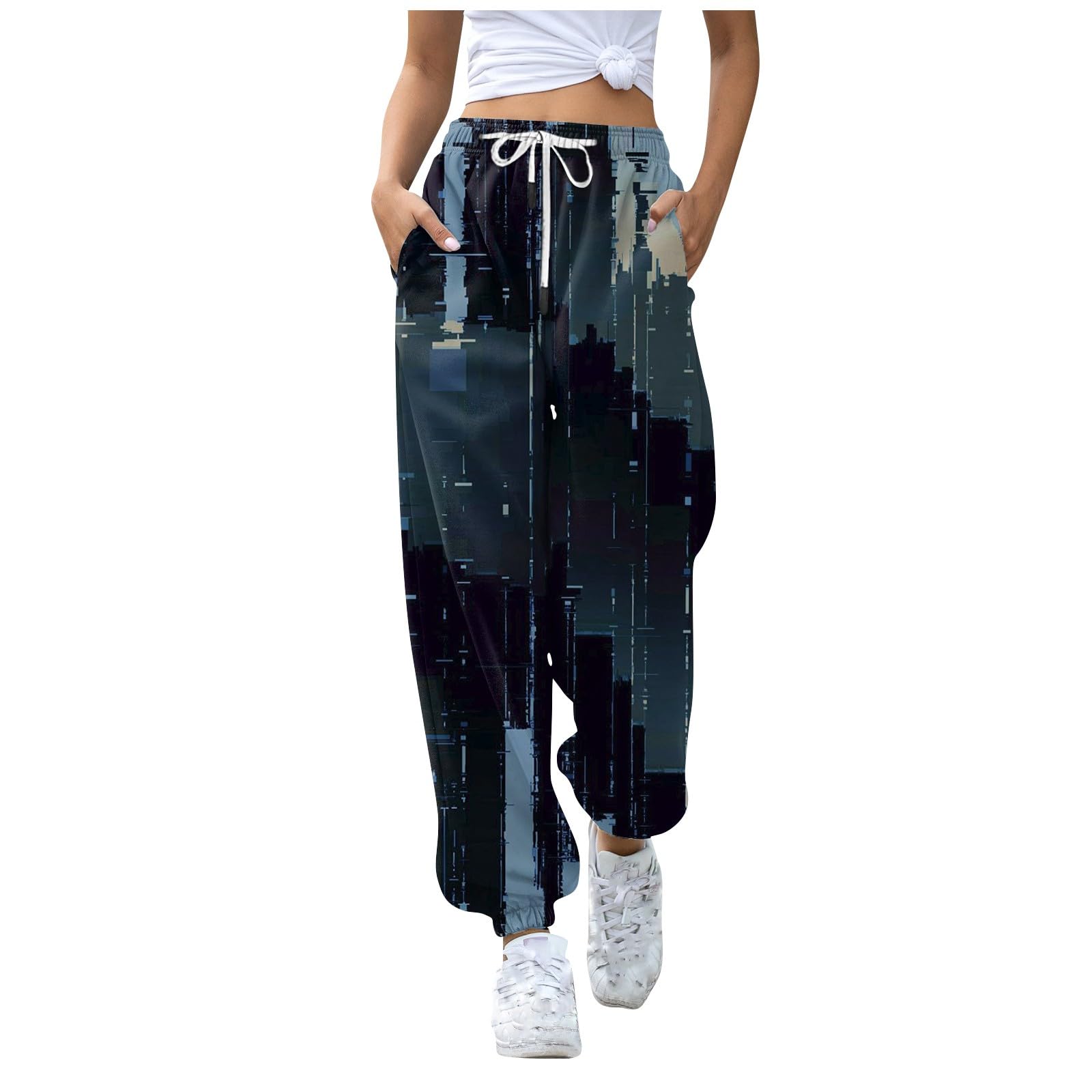 Women's Elastic Waist Pants with Pockets - Fleece Joggers & Dress Sweatpants | Doodle Print Lounge Pants for Casual Wear, Workout & Home Comfort