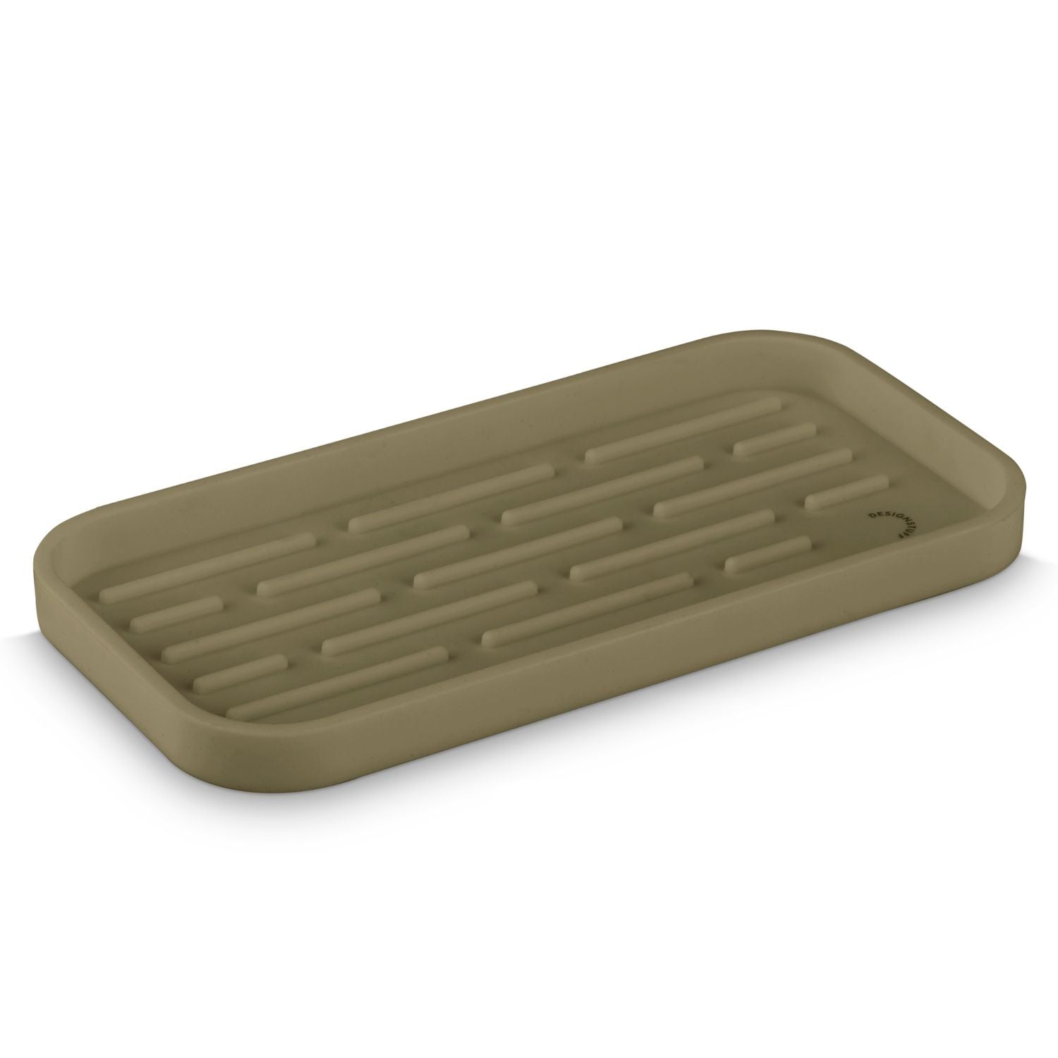 DESIGNSTUFF Silicone Sink Tray & Sponge Holder - Non-Slip Drain Rack Organizer for Kitchen Sink Countertop - Perfect for Washing Dishes, Cleaning Sponges & Soap Storage (Khaki)