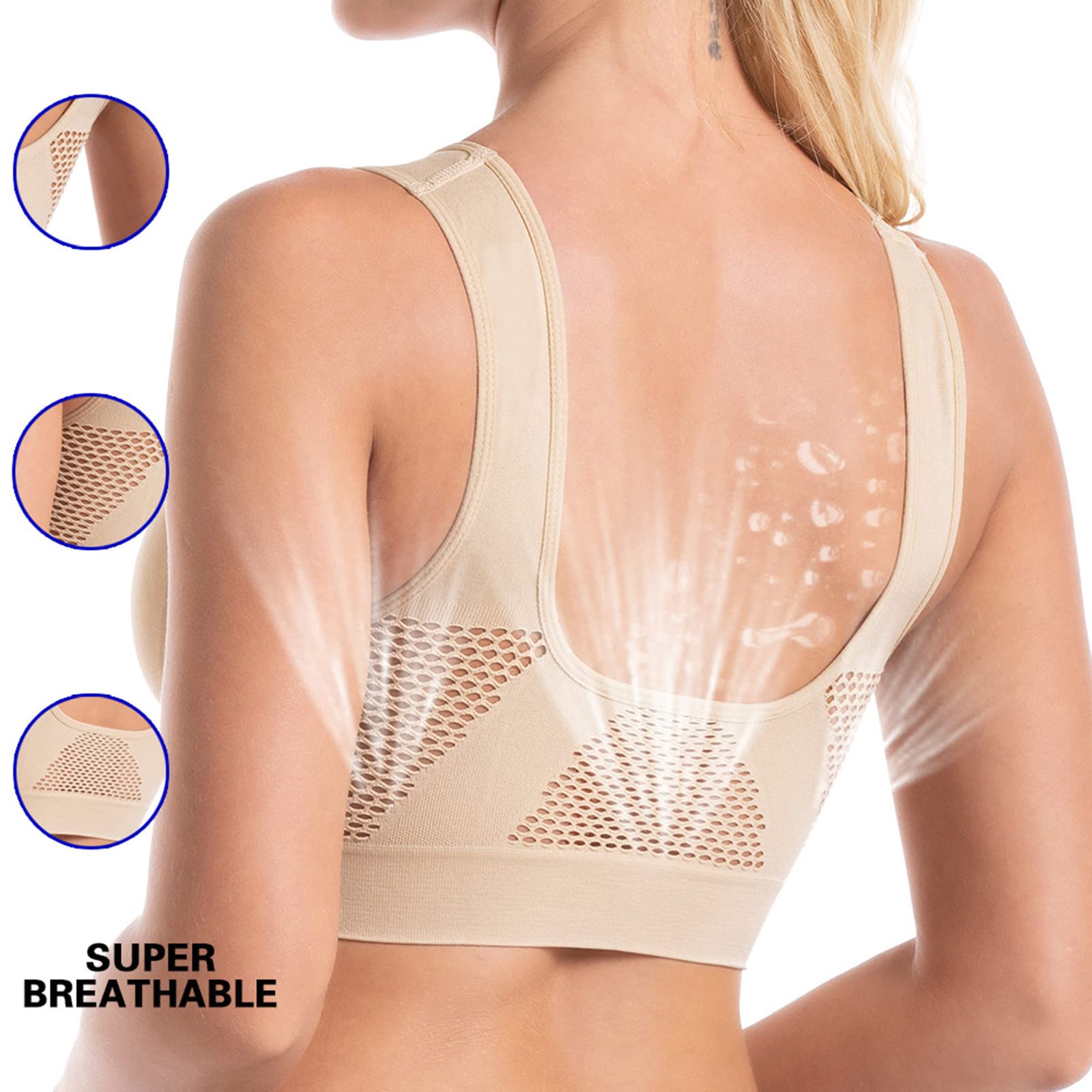 **Plus Size Women's Sports Bras - Breathable Mesh Padded Tank Top with No Underwire for Yoga, Running & Gym Workouts**