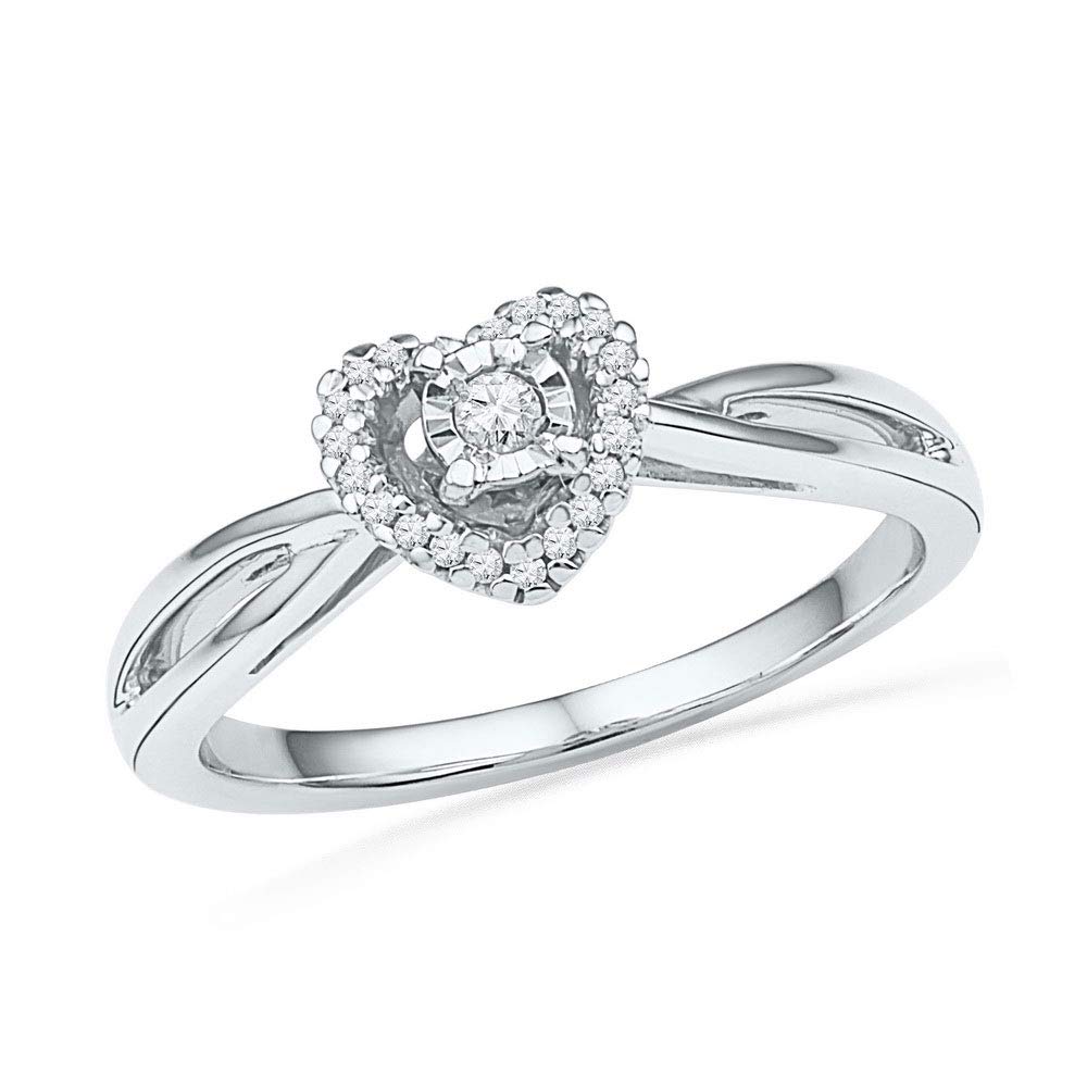 10K White Gold Women's Round Diamond Heart Solitaire Ring - 1/8 Cttw Elegant Jewelry Gift for Anniversary, Valentine's Day & Special Occasions