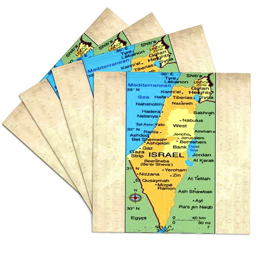 3D Rose Map of Israel Ceramic Tile Coasters Set of 4 - Jerusalem Gift, Holy Land Souvenir, Unique Home Decor for Coffee Table, Bar, Office - Perfect for Travel Lovers & Israel Supporters