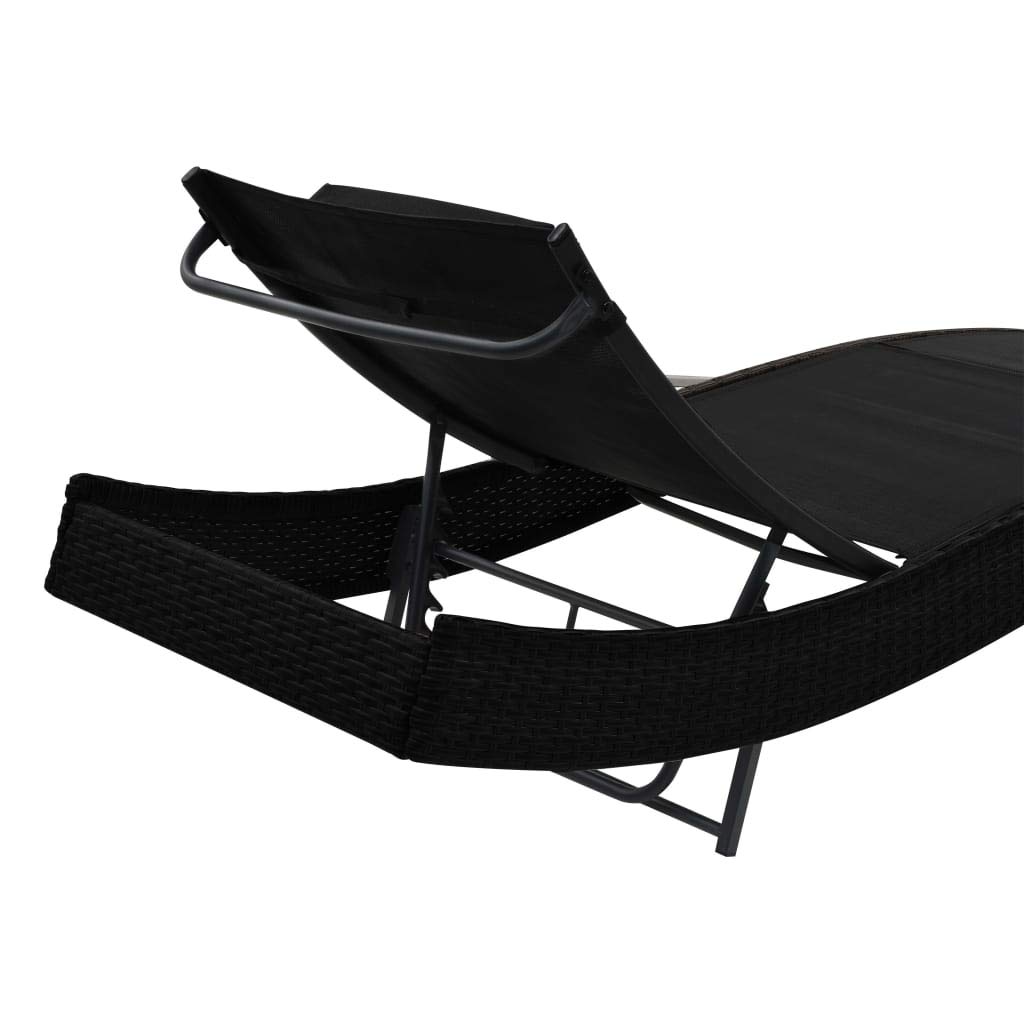 FAMIROSA Black Poly Rattan Sun Lounger with Pillow - Outdoor Patio Furniture for Poolside, Beach, Garden Relaxation