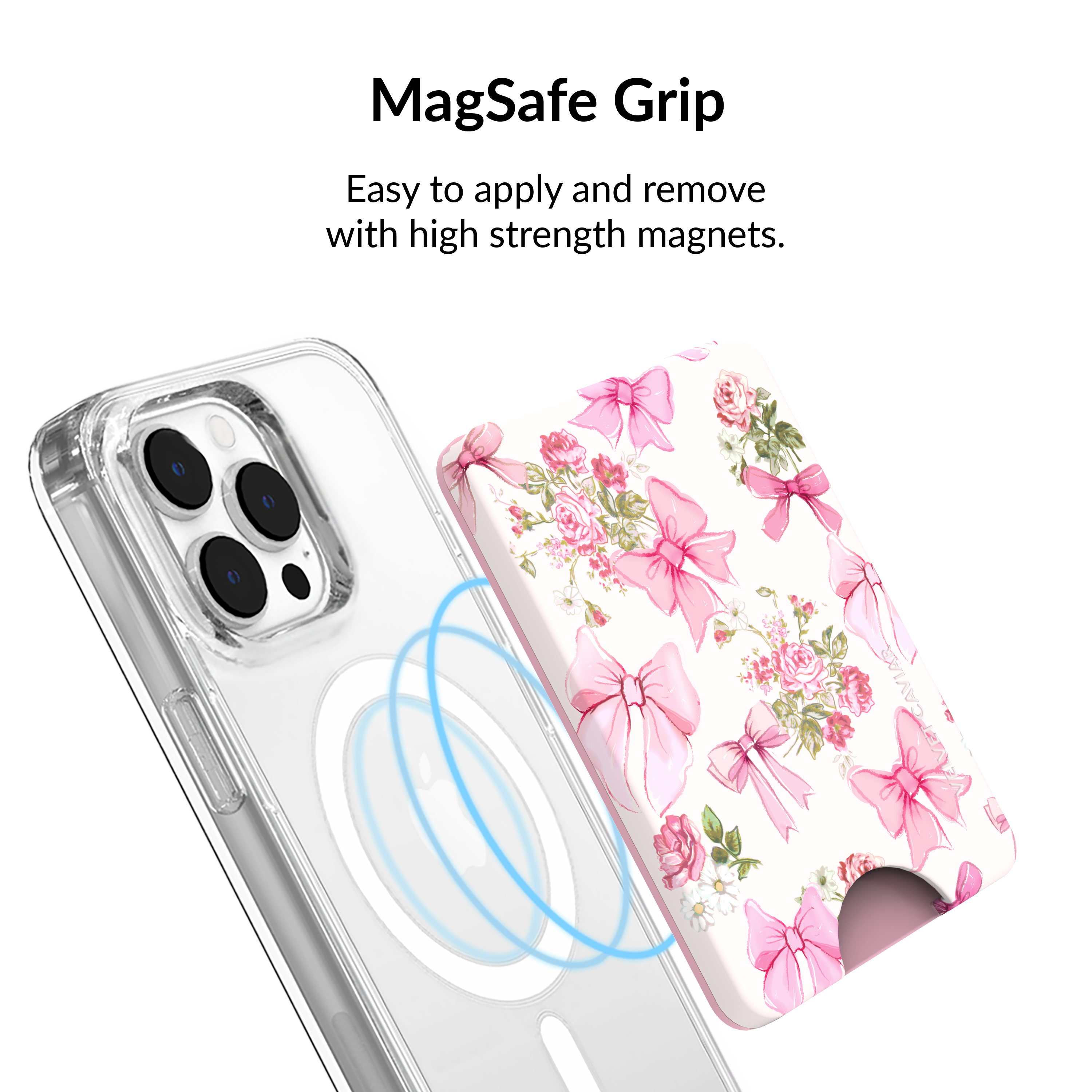Posie Pink Bow MagSafe Wallet for iPhone 12/13/14 Pro Max - Slim RFID Blocking Leather Card Holder with Magnetic Attachment (Perfect for Travel, Shopping & Everyday Use)