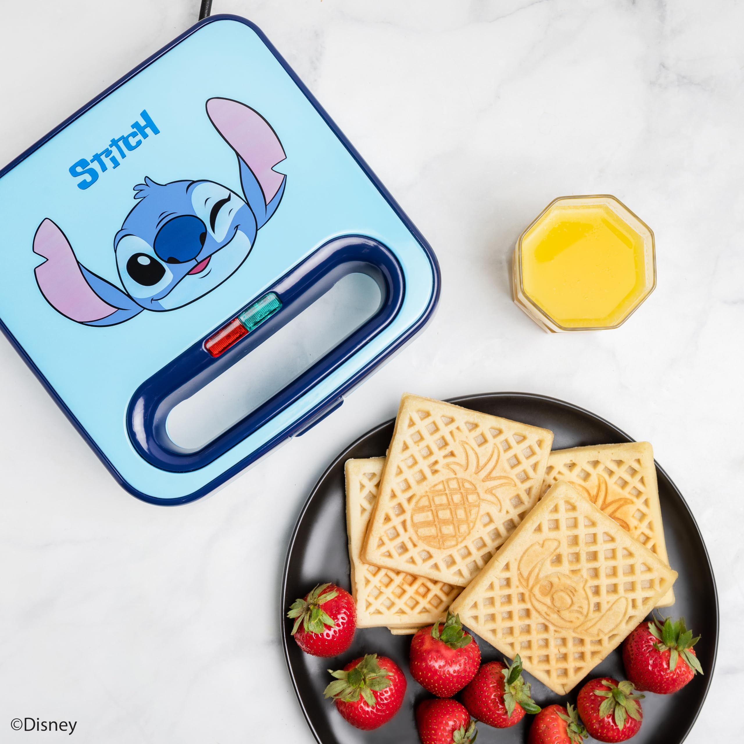 Disney Lilo and Stitch Waffle Maker - 4 Slice Non-Stick Electric Waffle Iron for Kids & Adults - Perfect for Breakfast, Parties & Family Fun - Stitch Character Waffle Design - Easy to Clean Kitchen Appliance