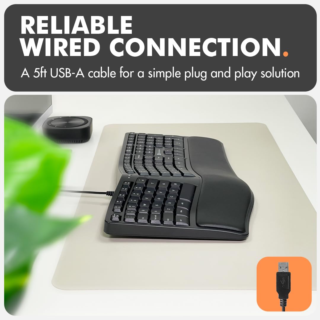 X9 Ergonomic Split Keyboard with Wrist Rest - USB Wired for PC & Laptop - Perfect for Office & Gaming