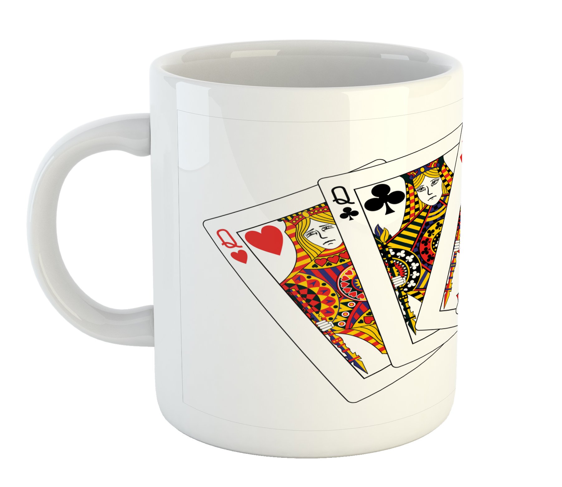 Ambesonne Queen Poker Theme Ceramic Coffee Mug - 15 oz Printed Tea Cup with Hearts & Spades Design for Gambling Enthusiasts - Perfect for Game Nights, Gifts, and Hot Beverages