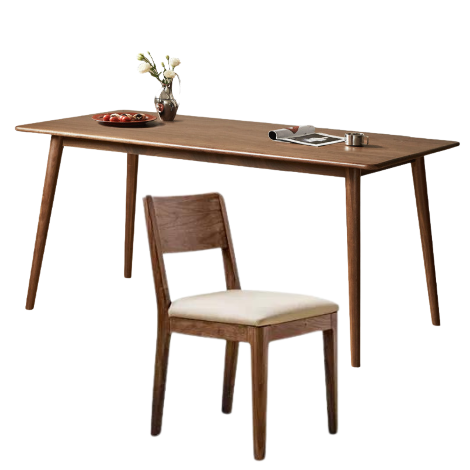 63x33.5x29.5 inch / 160x85x75 сm / Rich Dark Walnut color / Dining table + four chairs