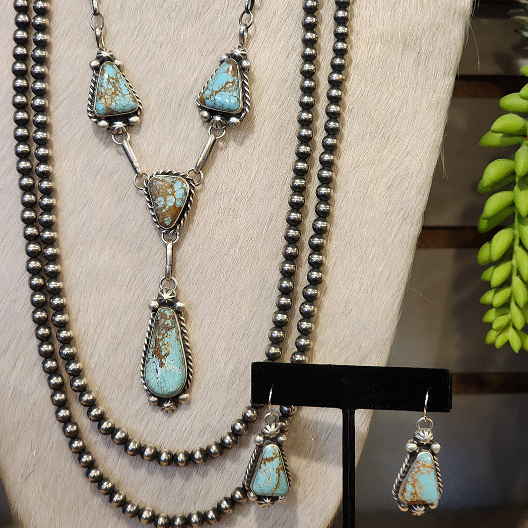 Turquoise Lariat Necklace and Earrings Set #8 - Elegant Boho Jewelry for Women, Perfect for Weddings, Parties & Everyday Wear