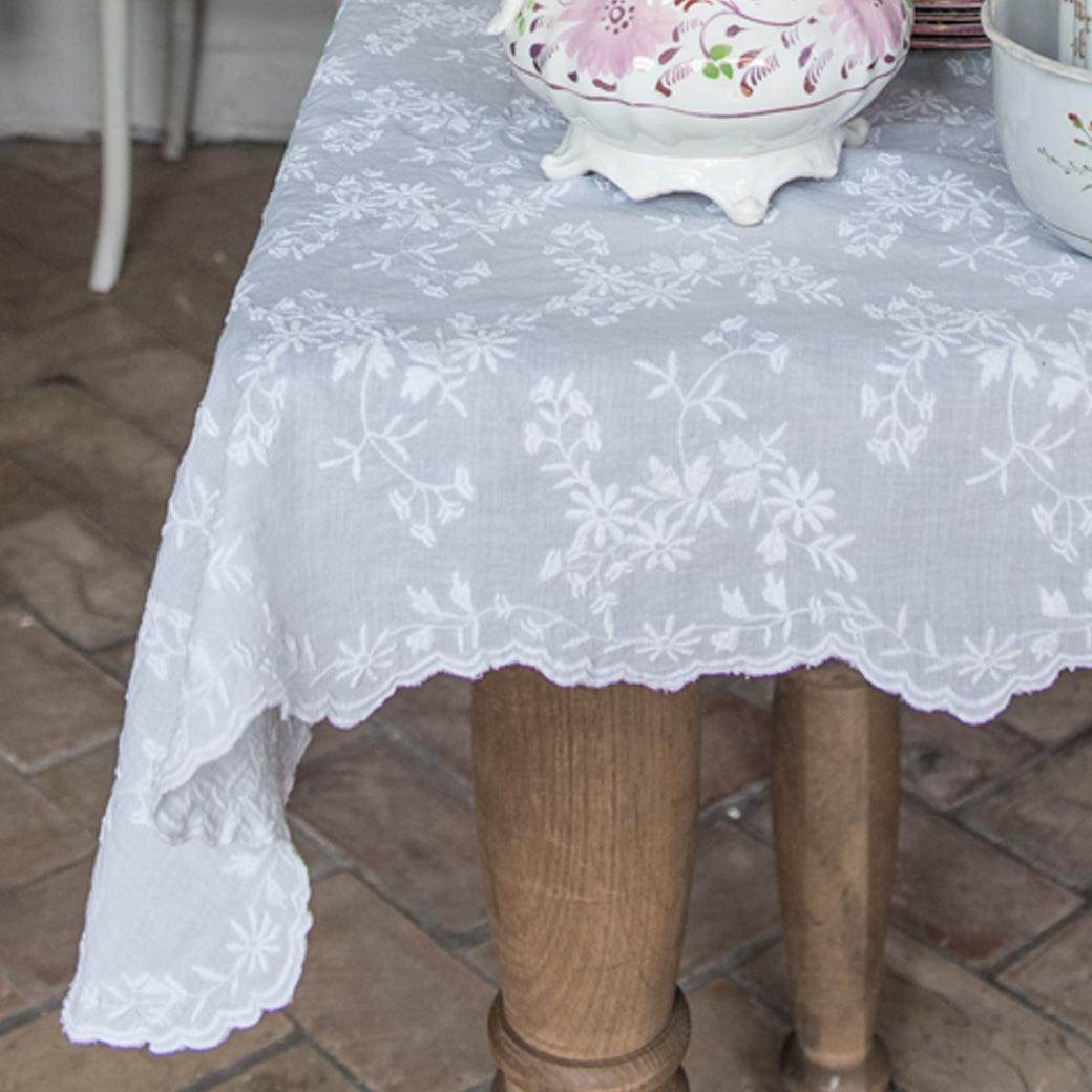 Embroidered Floral Tablecloth and Table Runner Set - Elegant Lace Trimmed Dining Table Decor for Wedding, Party, and Home Decor