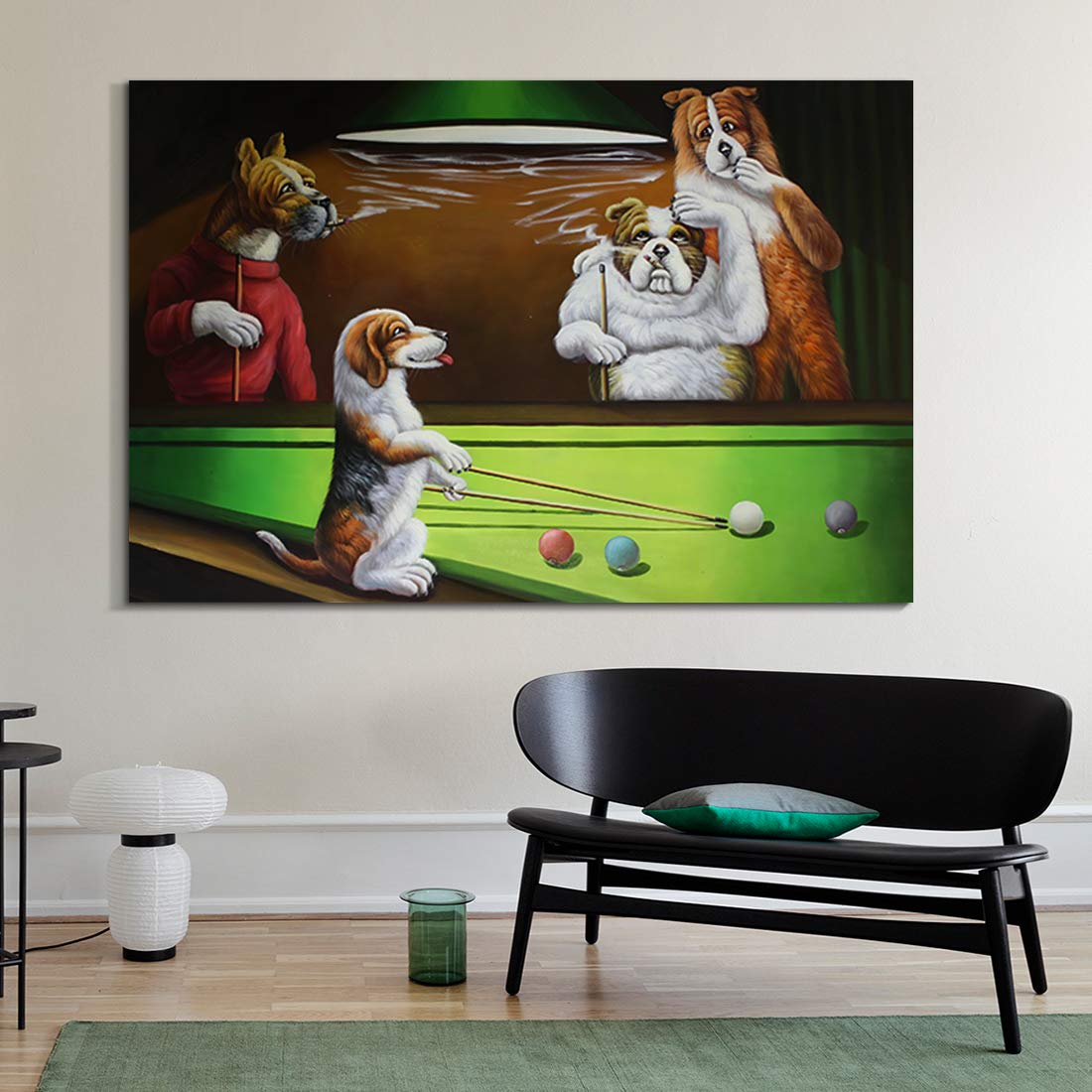 Denozer Dogs Playing Billiards Canvas Wall Art - 48x32 Inch Giclee Print Gallery Wrapped Modern Home Decor - Perfect for Living Room, Bedroom or Office Wall Decoration