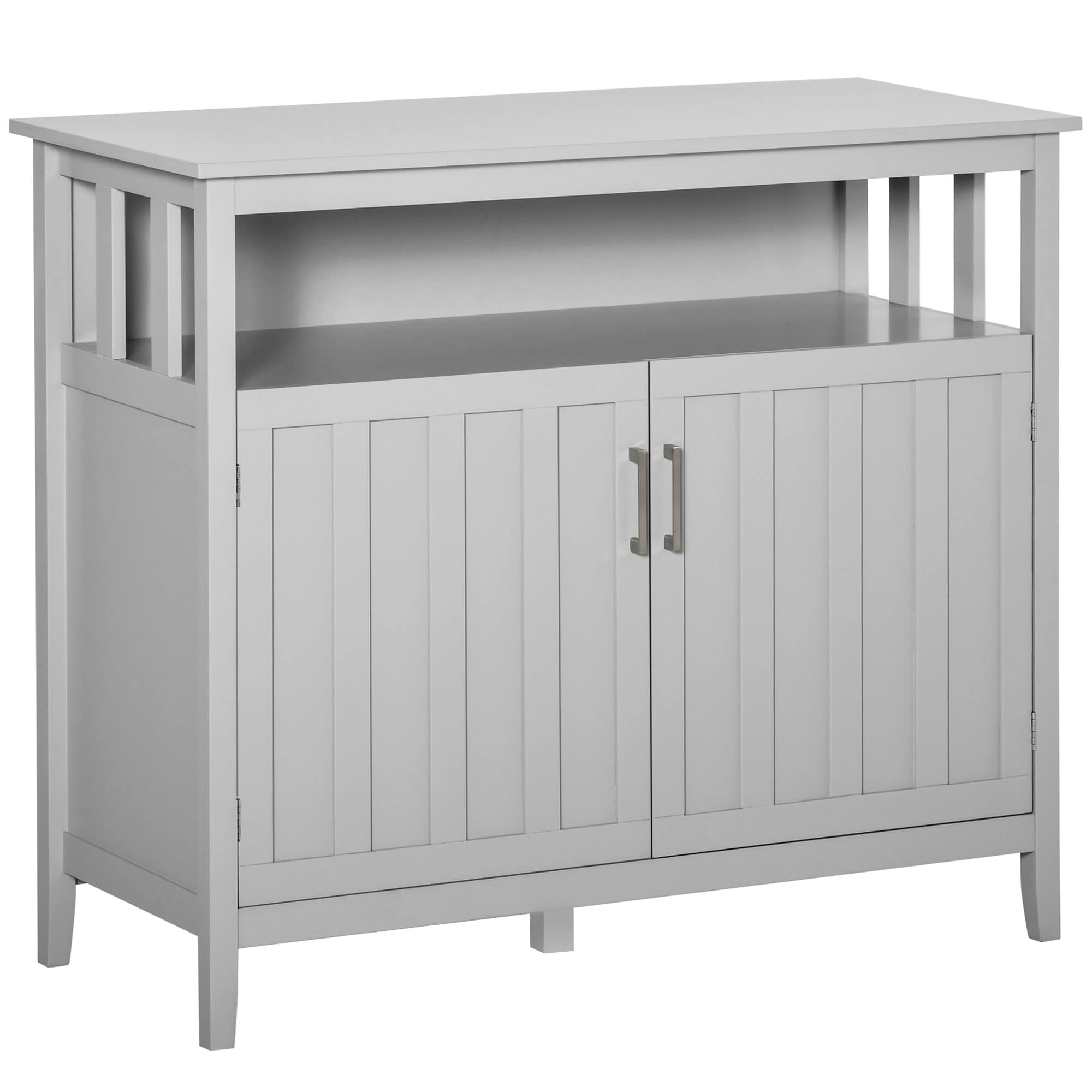 HOMCOM 2-Door Sideboard Buffet Cabinet with Adjustable Shelves - Kitchen Storage, Coffee Bar, Entryway & Living Room Organizer in Gray - Perfect for Dining Room, Home Office & Small Space Storage Solutions