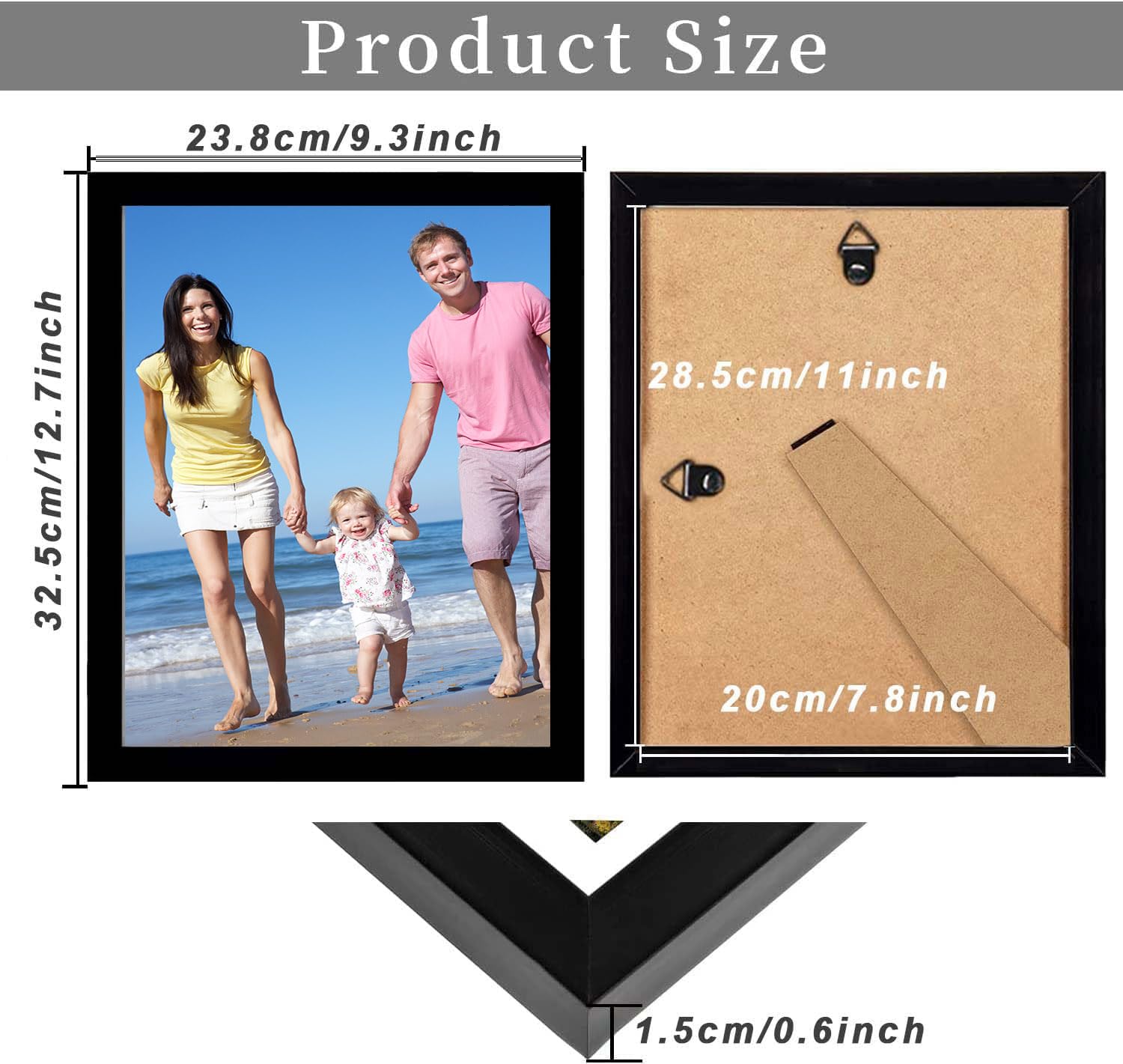 3 Pack A4 Photo Frames 20x28.5cm - Black Poster Picture Frames for Tabletop, Freestanding & Wall Mounting | Perfect for Home Decor, Office Display & Gift Giving