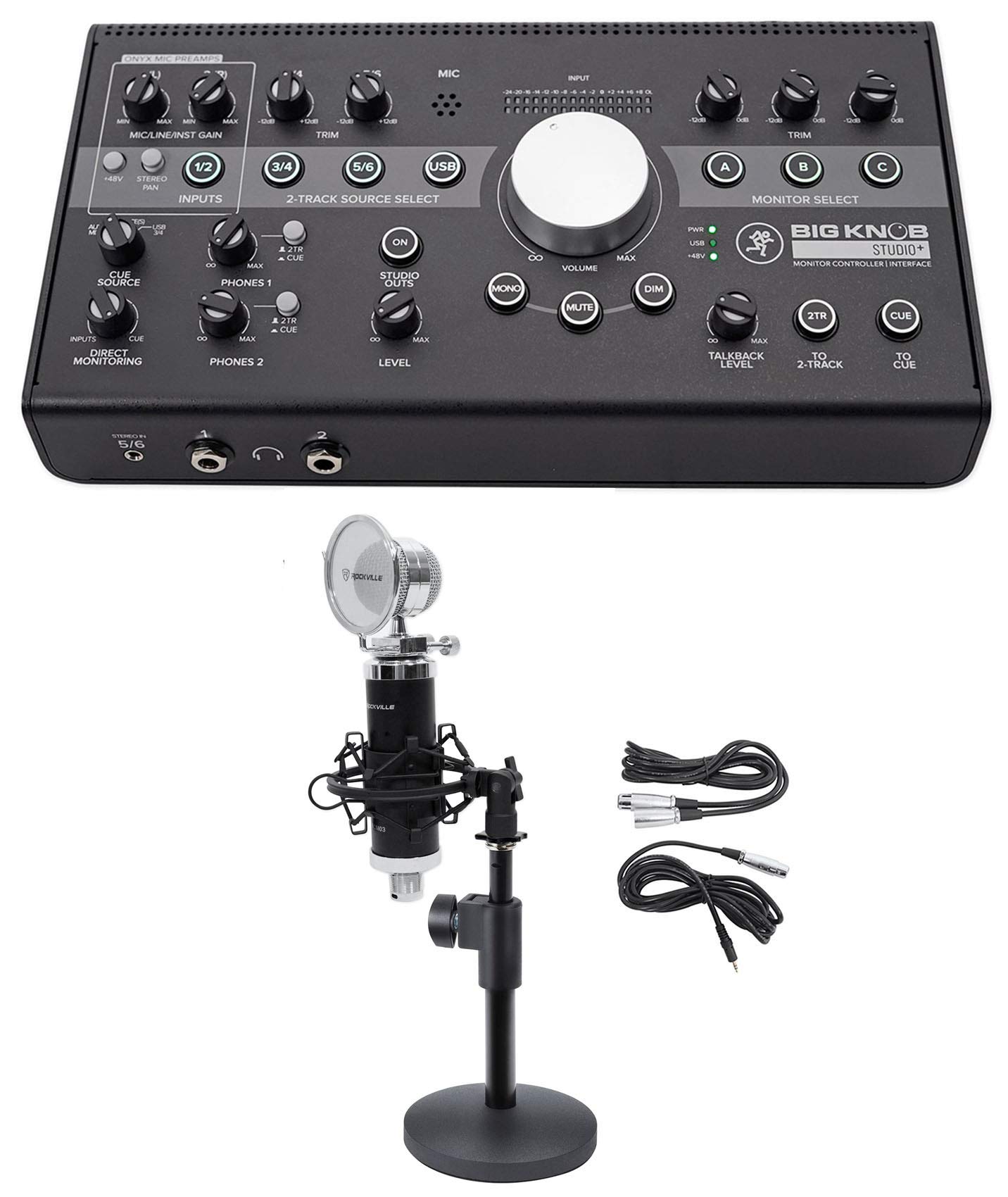 Mackie Big Knob Studio+ Plus Professional Monitor Controller Audio Interface with Microphone & Mic Stand - Perfect for Home Recording, Podcasting & Music Production Studios