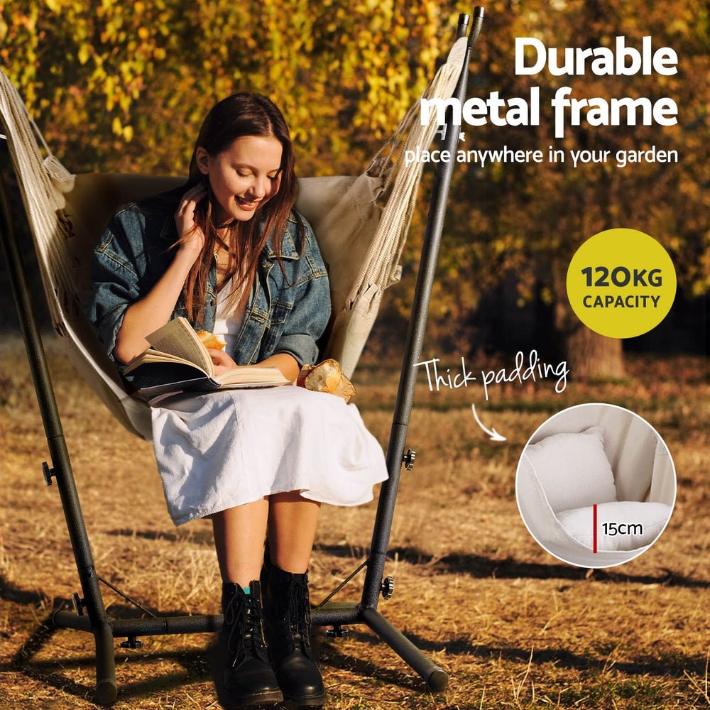 Premium Hammock Chair with Stand for Outdoor Relaxation - Comfortable Hanging Swing for Camping, Patio, Backyard & Garden - Cream Color