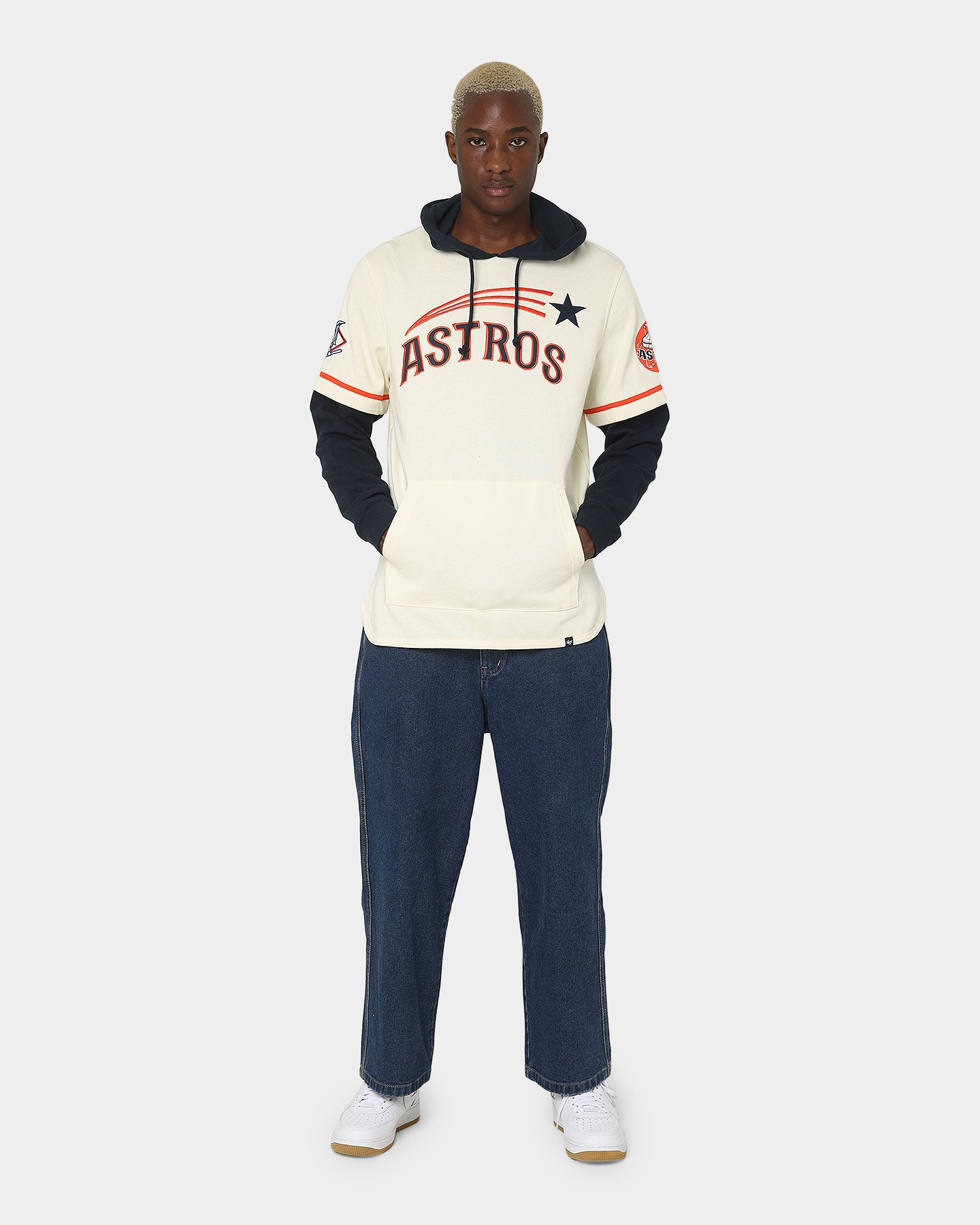 47 Brand Houston Astros Shortstop Hoodie Cream - MLB Officially Licensed Baseball Hooded Sweatshirt for Men & Women - Perfect for Game Day, Casual Wear & Sports Fans