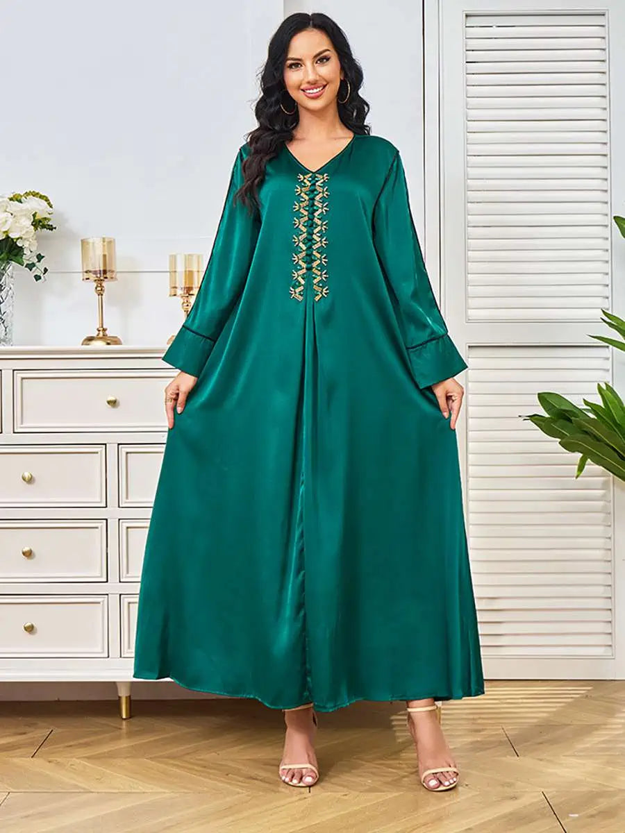 Elegant Rhinestone Beaded Caftan Dress for Women - Boho Maxi Kaftan with Sparkling Embellishments #25247 | Perfect for Eid Celebrations, Beach Vacations & Special Occasions