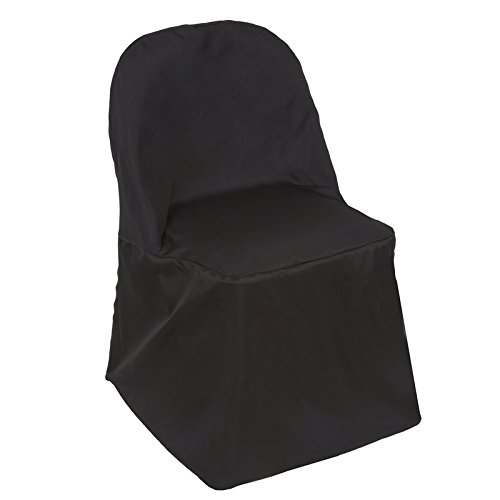 50 Pack Black Round Polyester Chair Covers - Washable Folding Seat Covers for Wedding, Party, Banquet & Dining Decor - Elegant Reception Table Linen Supplies for Home & Event Decorations