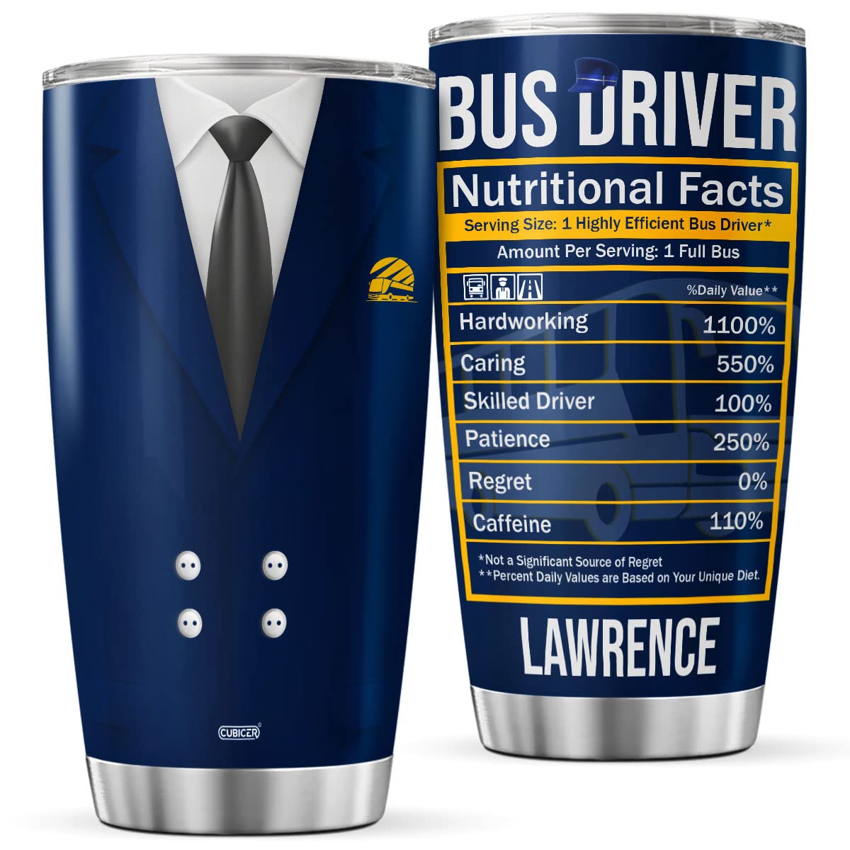 Personalized Coffee Tumbler for Bus Drivers - Custom Name Funny Birthday Gift for Men, Dad, Coworkers - 20oz Travel Mug with Lid & Leakproof Design - Great for Coffee, Tea, Cold Drinks on the Go - Perfect Gift for Father's Day, Retirement & Appreciation Gifts