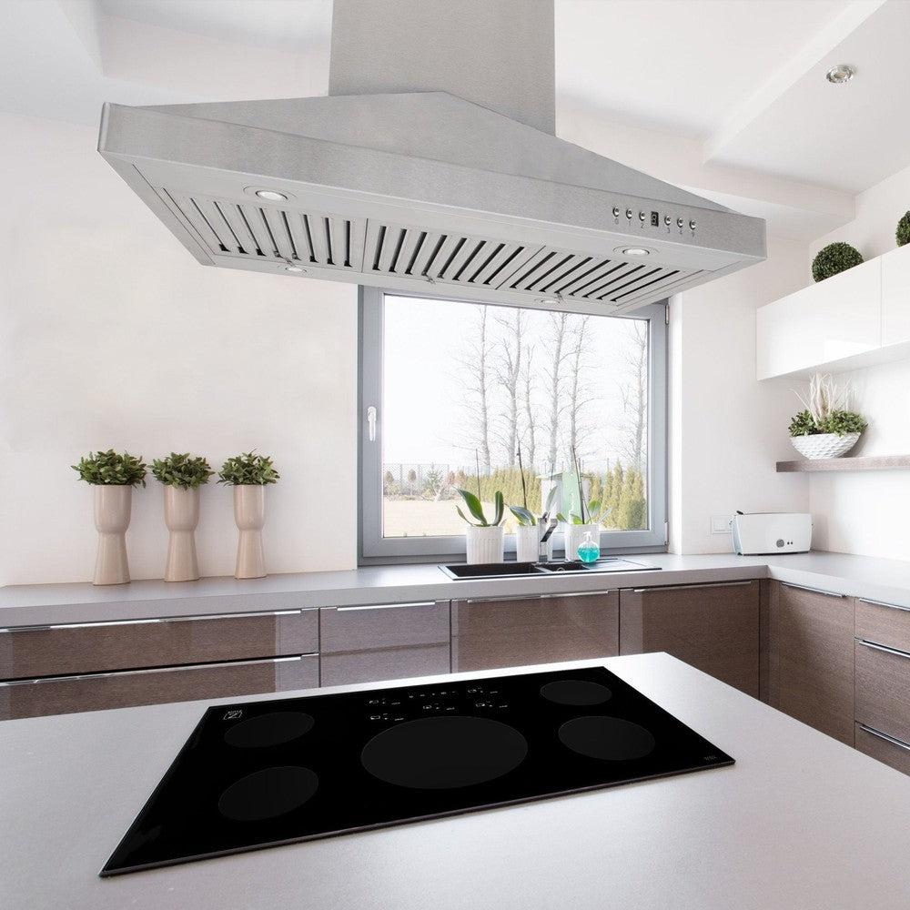ZLINE GL1iCRN BT Stainless Steel Ducted Vent Island Mount Range Hood with Built-in CrownSound Bluetooth Speakers - Professional Kitchen Ventilation for Home Chefs & Entertaining