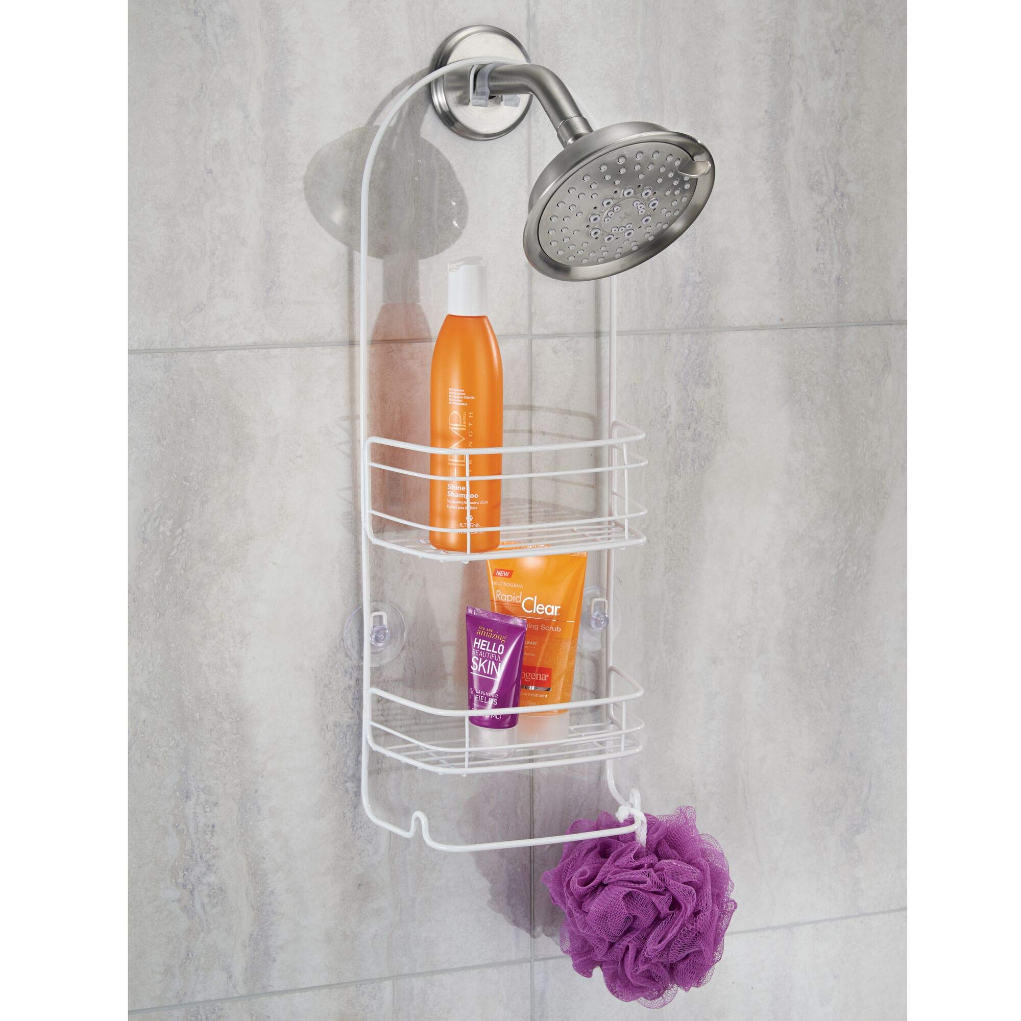 InterDesign 58652 Rondo White Shower Caddy - Hanging Bath Organizer for Shampoo, Conditioner, Soap & Bath Essentials - Perfect for Small Bathrooms & Dorm Showers