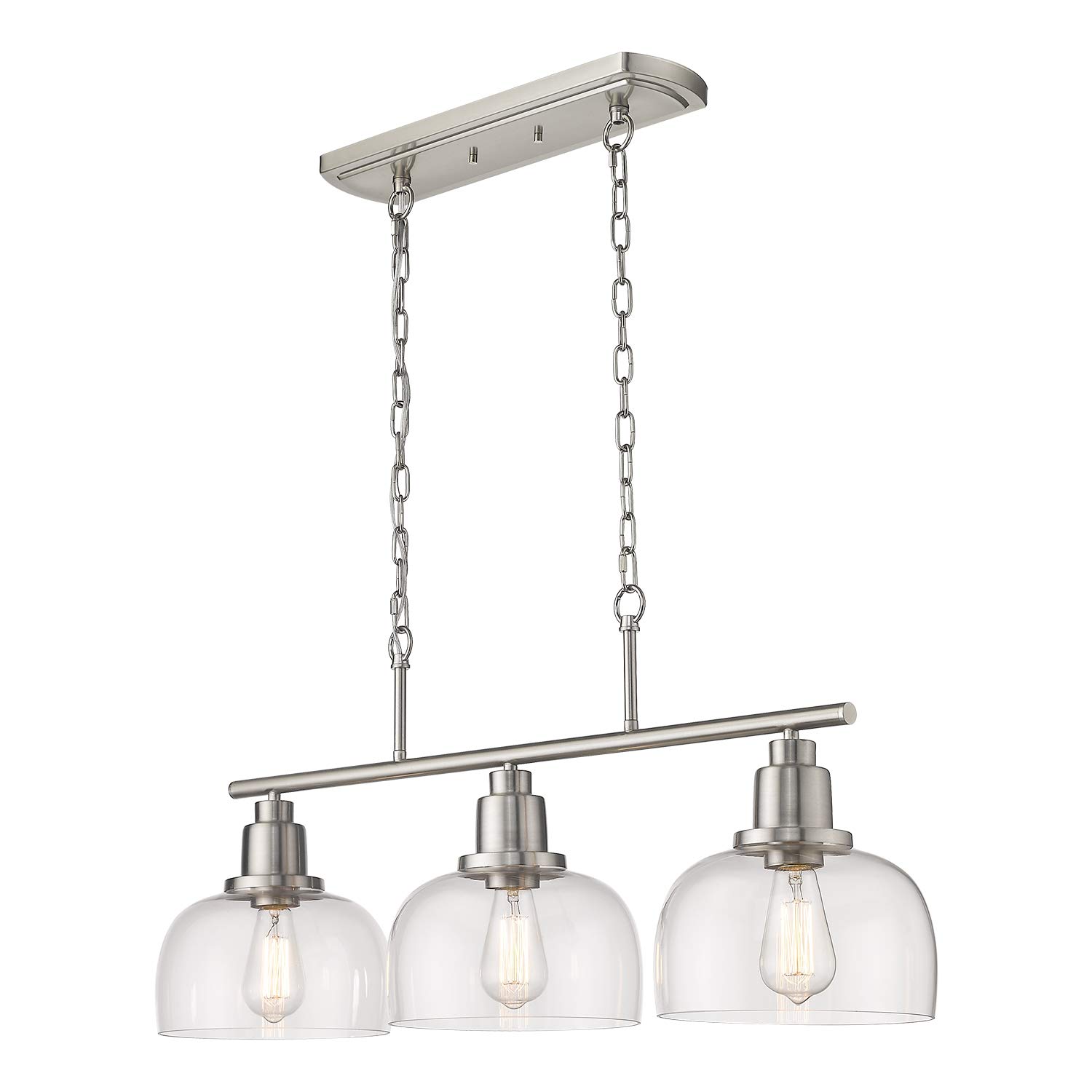 EAPUDUN 3-Light Kitchen Island Pendant Lighting - Farmhouse Style Brushed Nickel Ceiling Light with Clear Glass Shades for Dining Room, Bar, Pool Table & More (Model PDA1125-BNK) | Perfect for Modern Farmhouse, Industrial & Rustic Home Decor