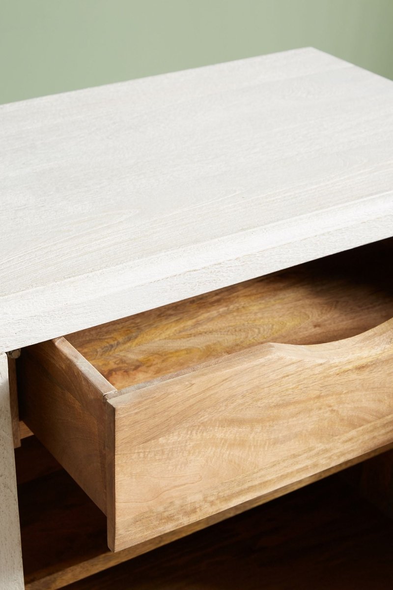 Hand Carved White Lombok Buffet Table - Custom Made Solid Wood Sideboard for Dining Room & Living Room Storage | Elegant Home Decor Furniture