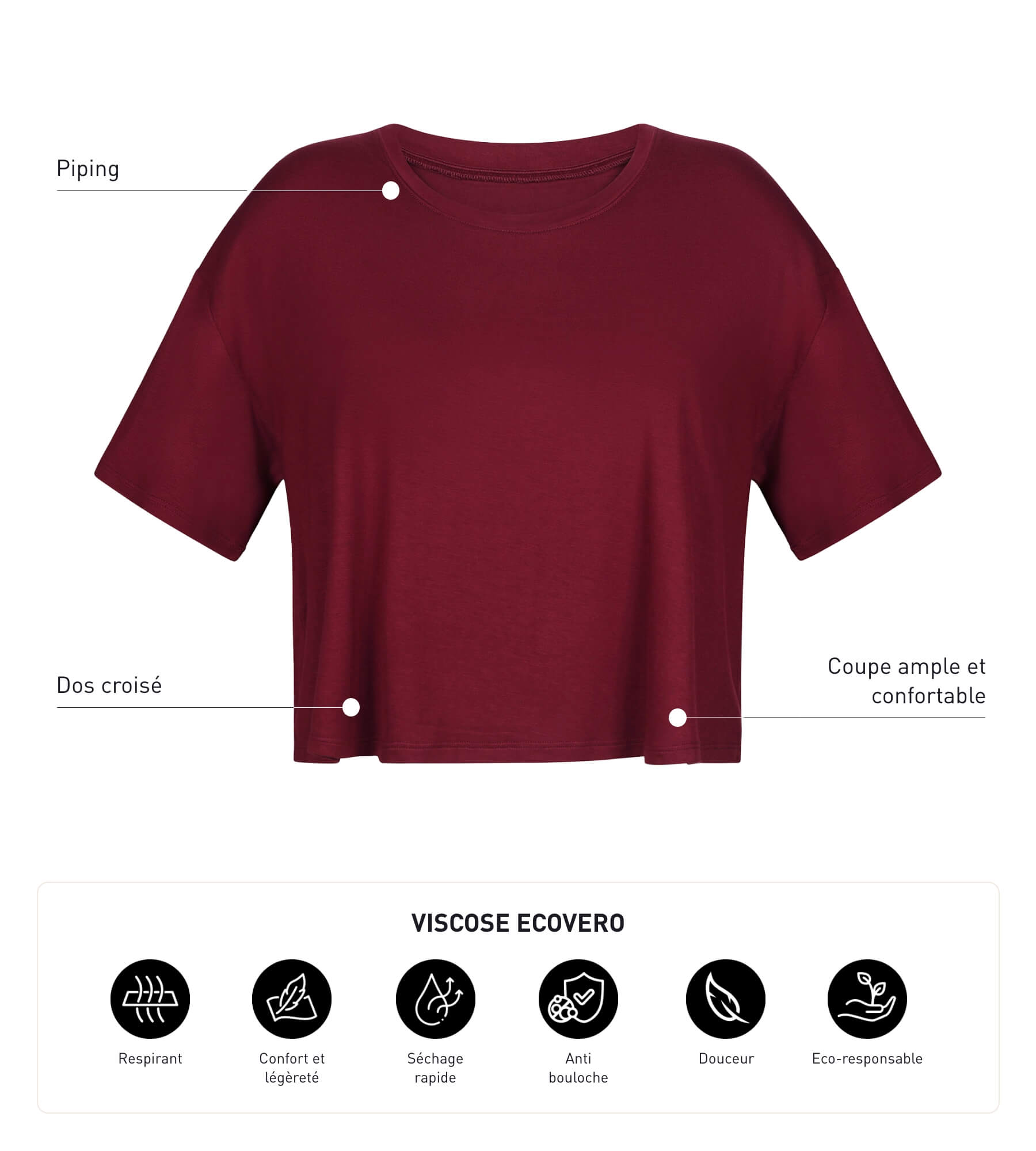 Breathable Burgundy Viscose Women's Sports T-Shirt with Open Back Design - Perfect for Yoga, Gym & Casual Wear | DIM MOVE