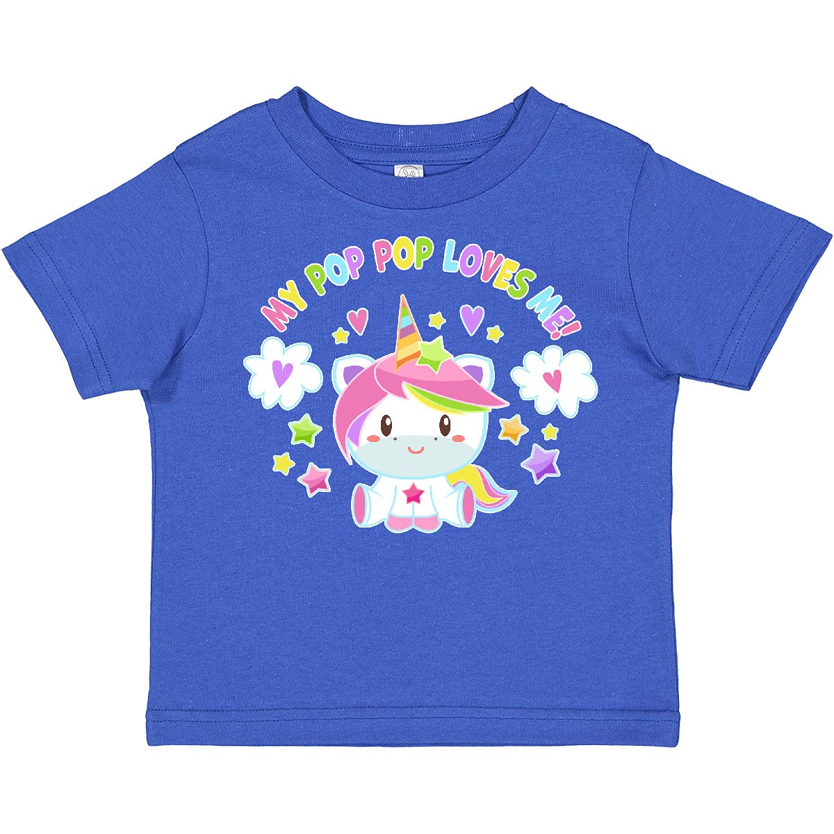 Inktastic My Pop Pop Loves Me Cute Rainbow Unicorn Toddler T-Shirt - Soft Cotton Kids Tee for Grandparents Day, Birthday Gifts & Family Reunions