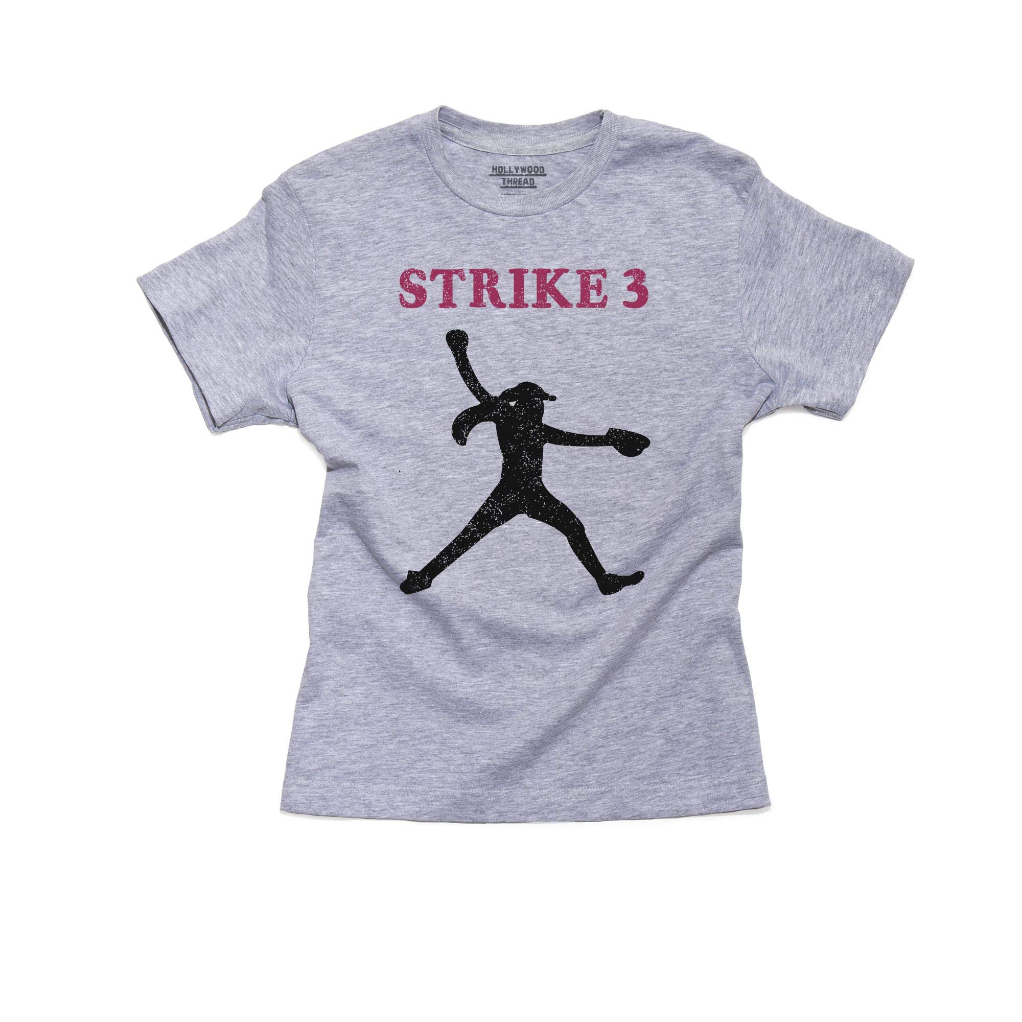 Strike 3 Softball Pitcher Silhouette Colorful Cotton Youth T-Shirt - Perfect for Baseball Games, Team Uniforms & Sports Fan Apparel