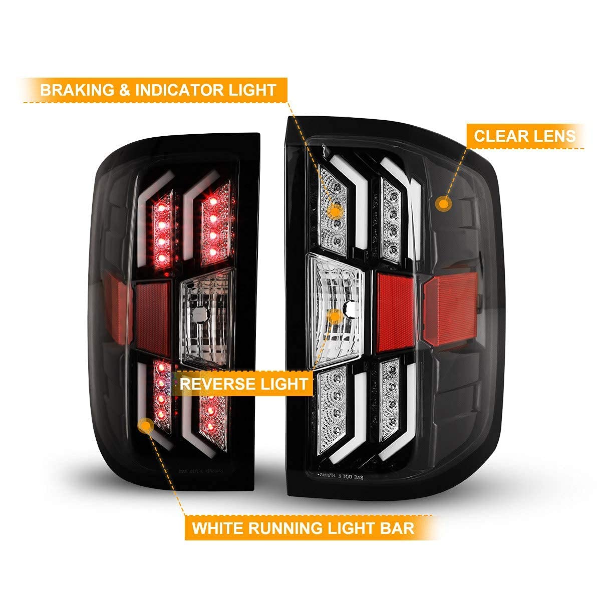 2014-2018 Chevy Silverado LED Tail Lights Replacement - Clear Lens Compatible with Pickup 1500/2500HD/3500HD | Durable & Bright Brake Lights for Night Driving & Enhanced Safety