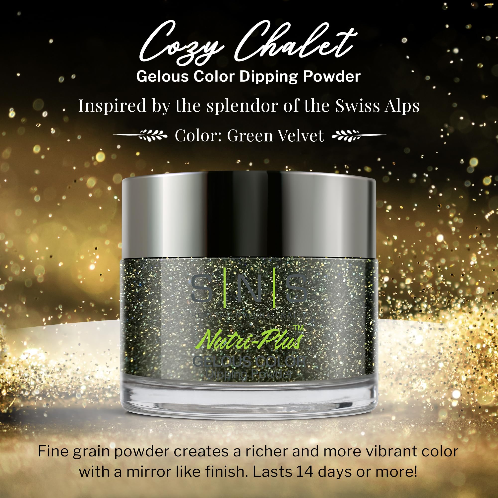 SNS Green Velvet Shimmer Nail Dip Powder - Long-Lasting 14 Days Gelous Dipping System, Low Odor & No UV Lamp Required (1.5 oz) - Perfect for Salon Quality Manicures at Home, Parties & Special Occasions