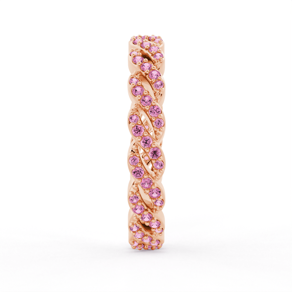 Pink Sapphire Eternity Band Ring - Infinity Hope Ribbon Design for Women, Perfect for Anniversaries, Weddings & Special Occasions
