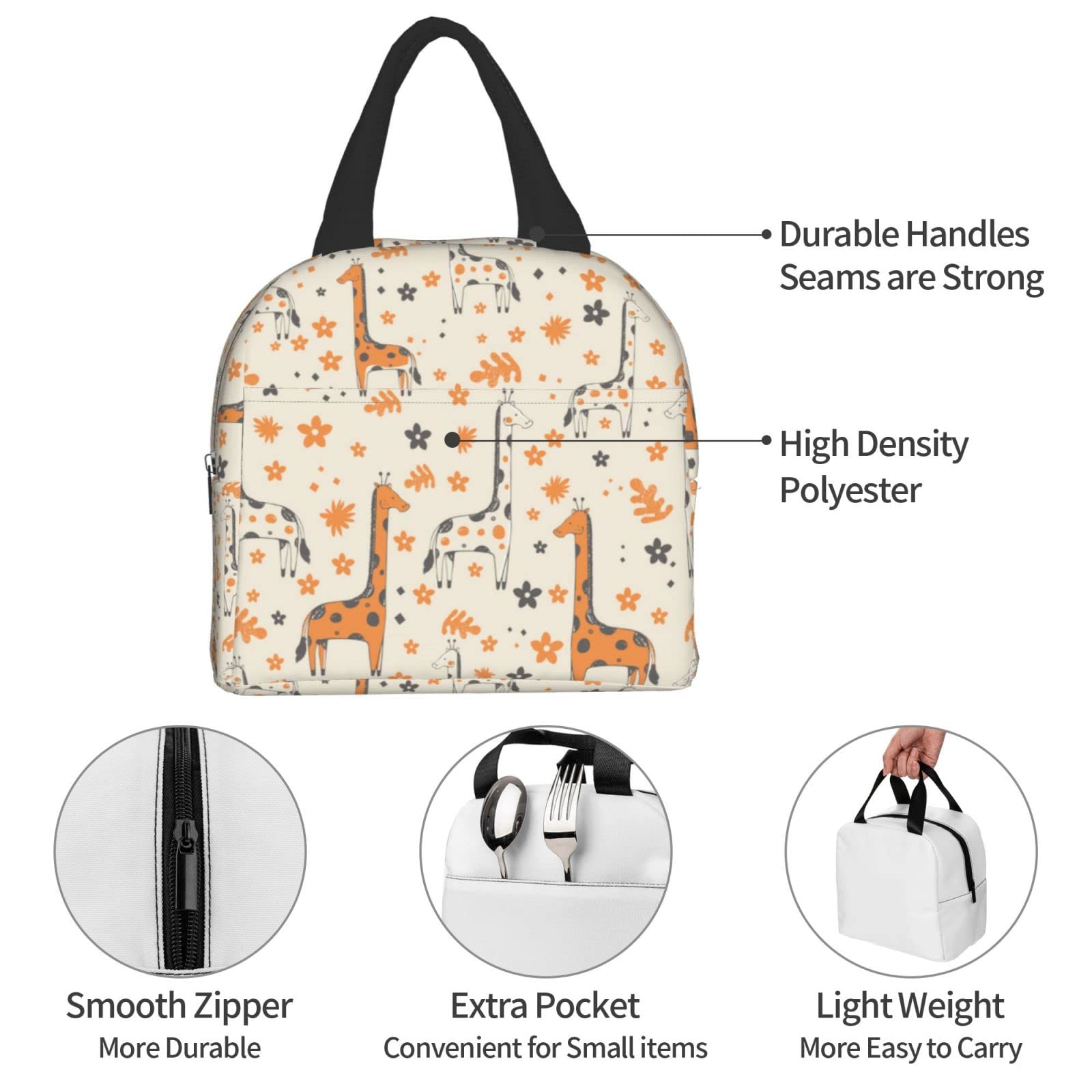 Cute Giraffe Insulated Lunch Box for Adults - Reusable Thermal Lunch Bag for Work, School, Camping, Hiking & Picnics - Perfect Office Lunch Tote & Beach Travel Cooler Bag