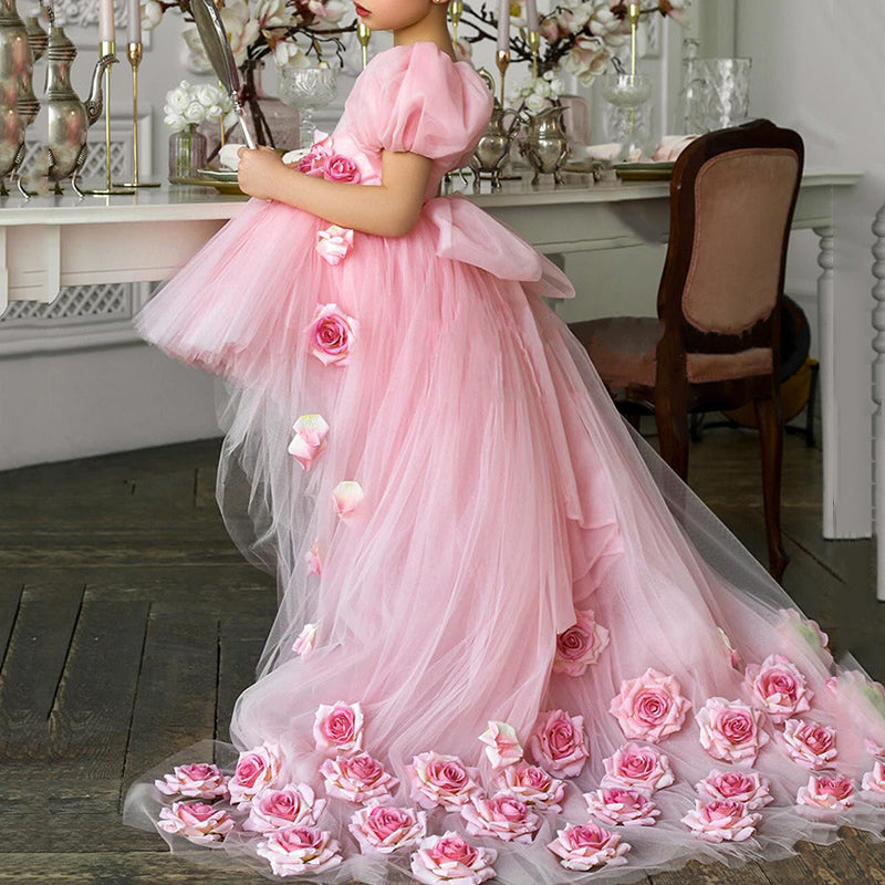 Elegant Baby Pink Long Tail Party Princess Dresses for Toddlers - Ball Gowns for Birthday, Pageant & Special Occasions