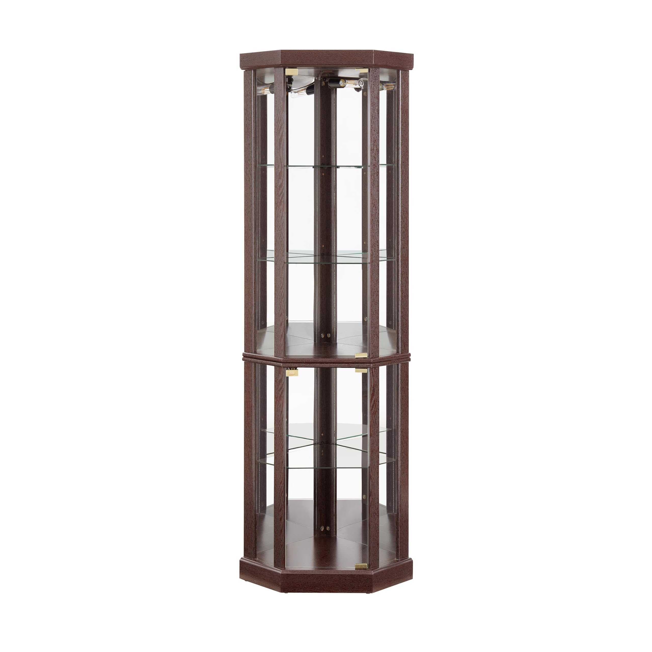 3-Side Corner Glass Display Cabinet - Lighted Curio Cabinet with Glass Doors & Adjustable Shelves - Curved Wood Corner China Cabinet with Included Light Bulb (Cherry) - Perfect for Showcasing Collectibles, China & Home Decor in Living Rooms, Dining Rooms & Entryways